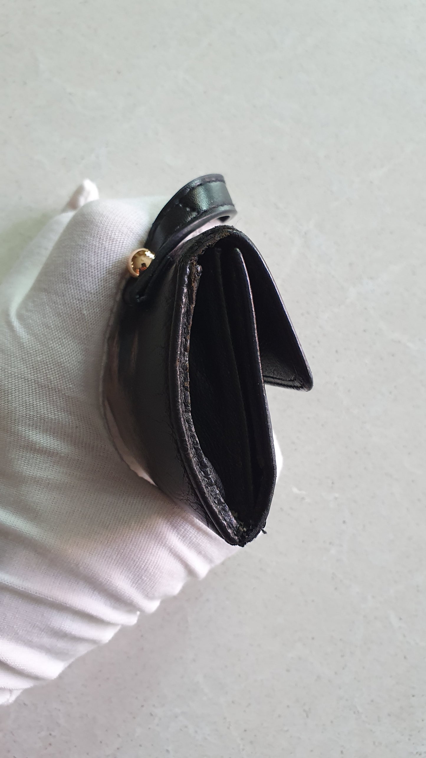Authentic Chanel Upcycle Mini Black Leather Wallet with Single Handle