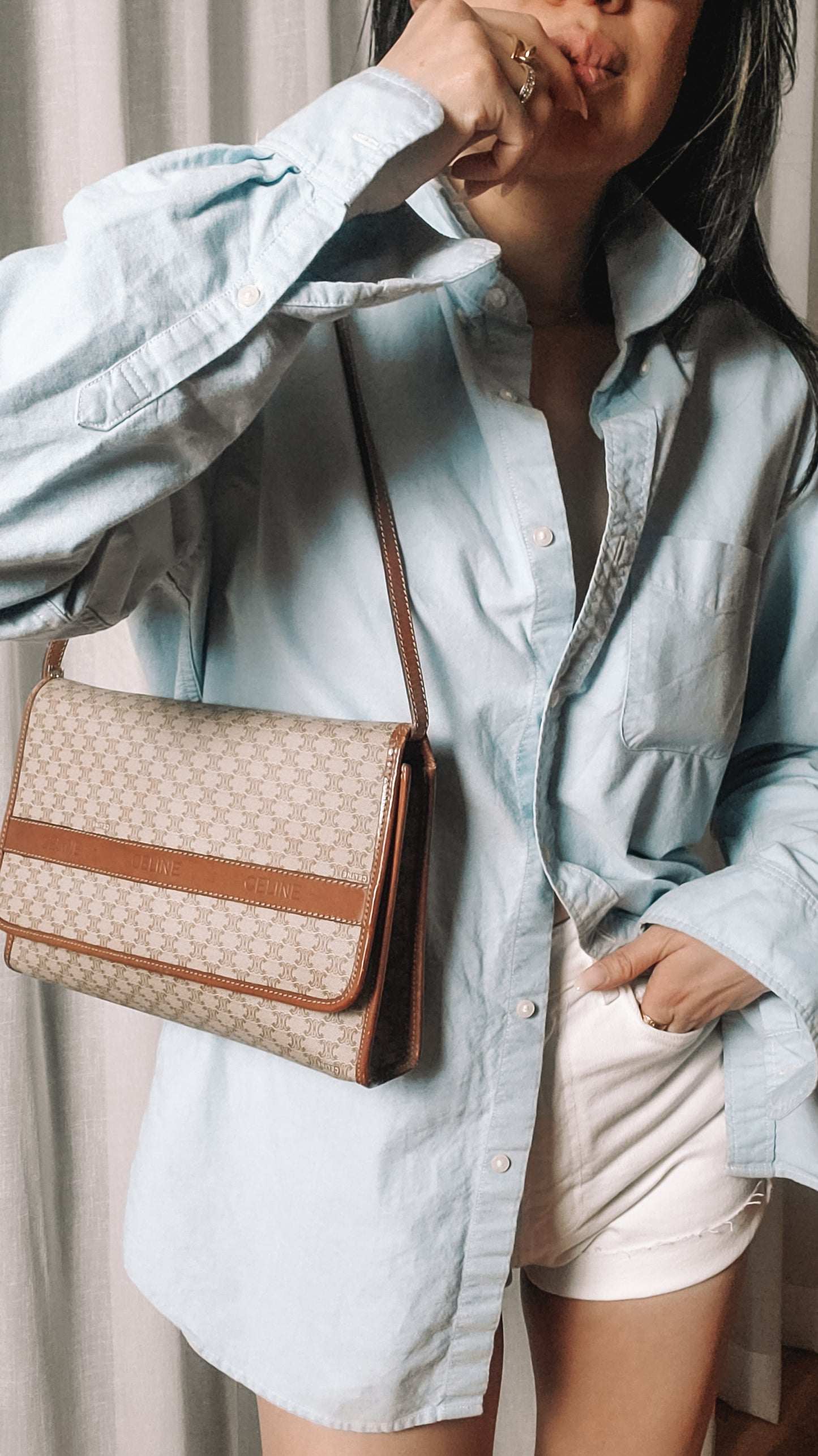 Authentic Vintage Celine (2/2) Upcycle Purse with Strap & Chain