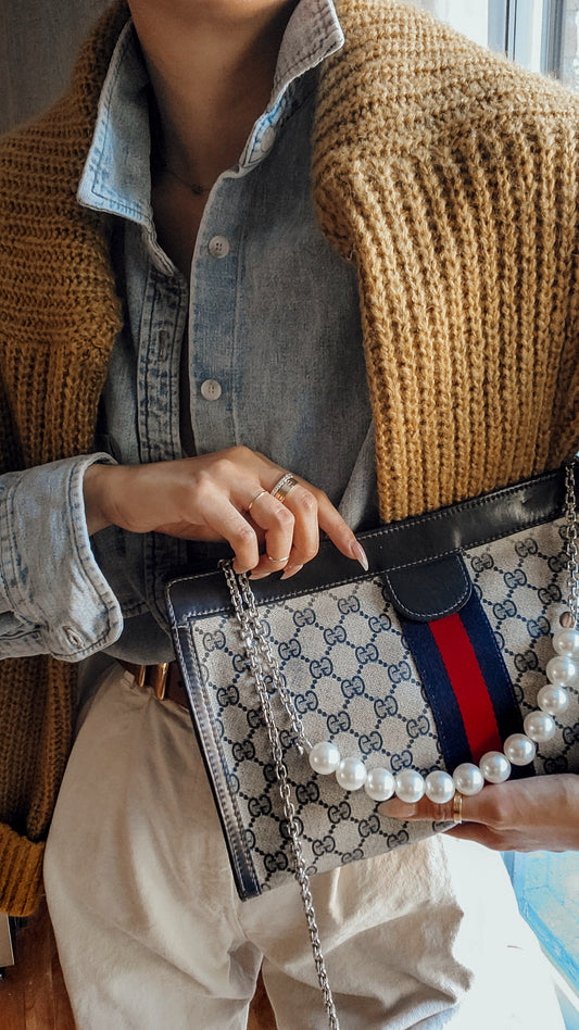 Authentic Vintage Upcycle Gucci Large Bag on Chains (with velcro closing)