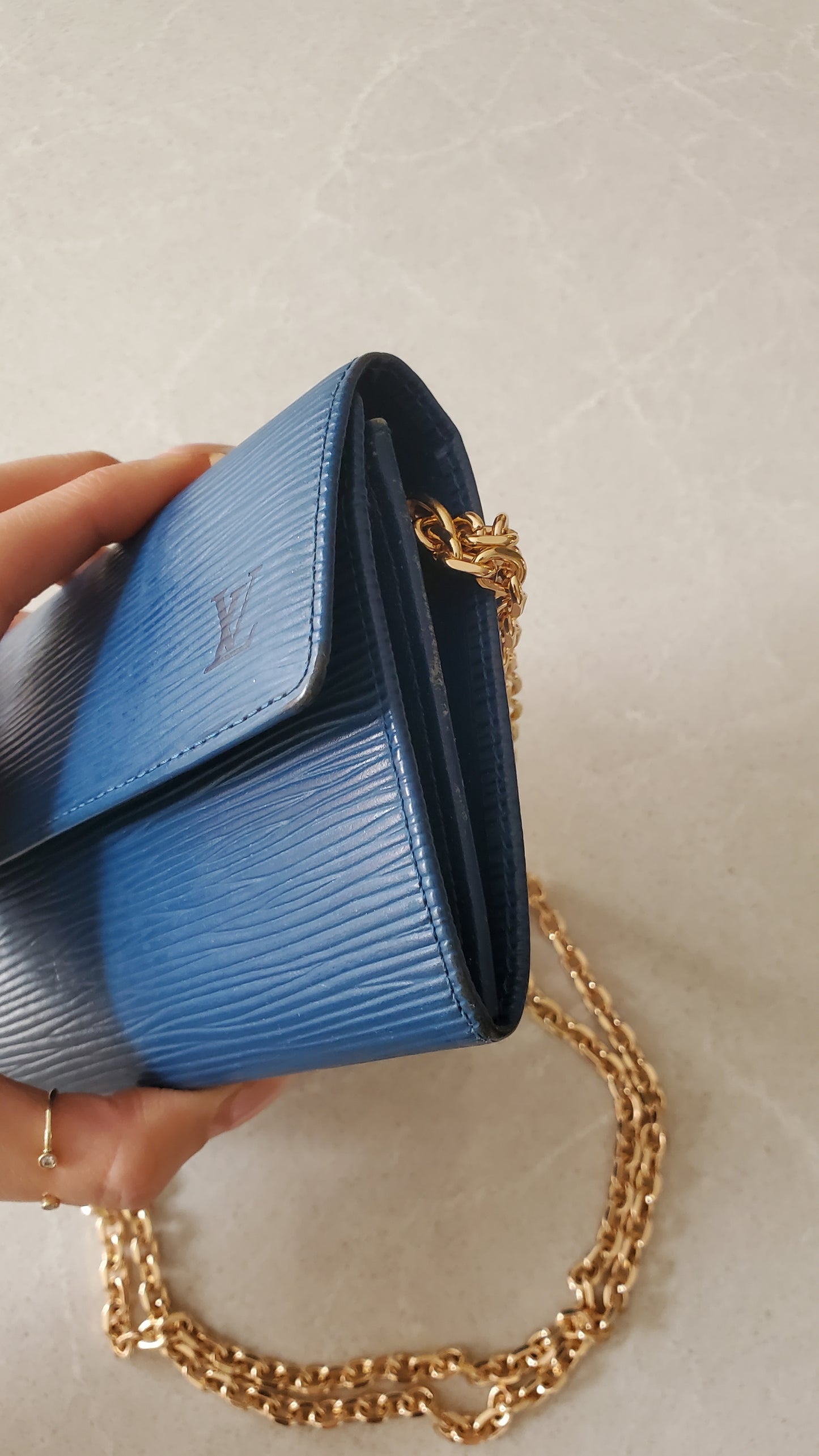 Authentic Louis Vuitton Upcycle Blue Epi Long Wallet on Chain