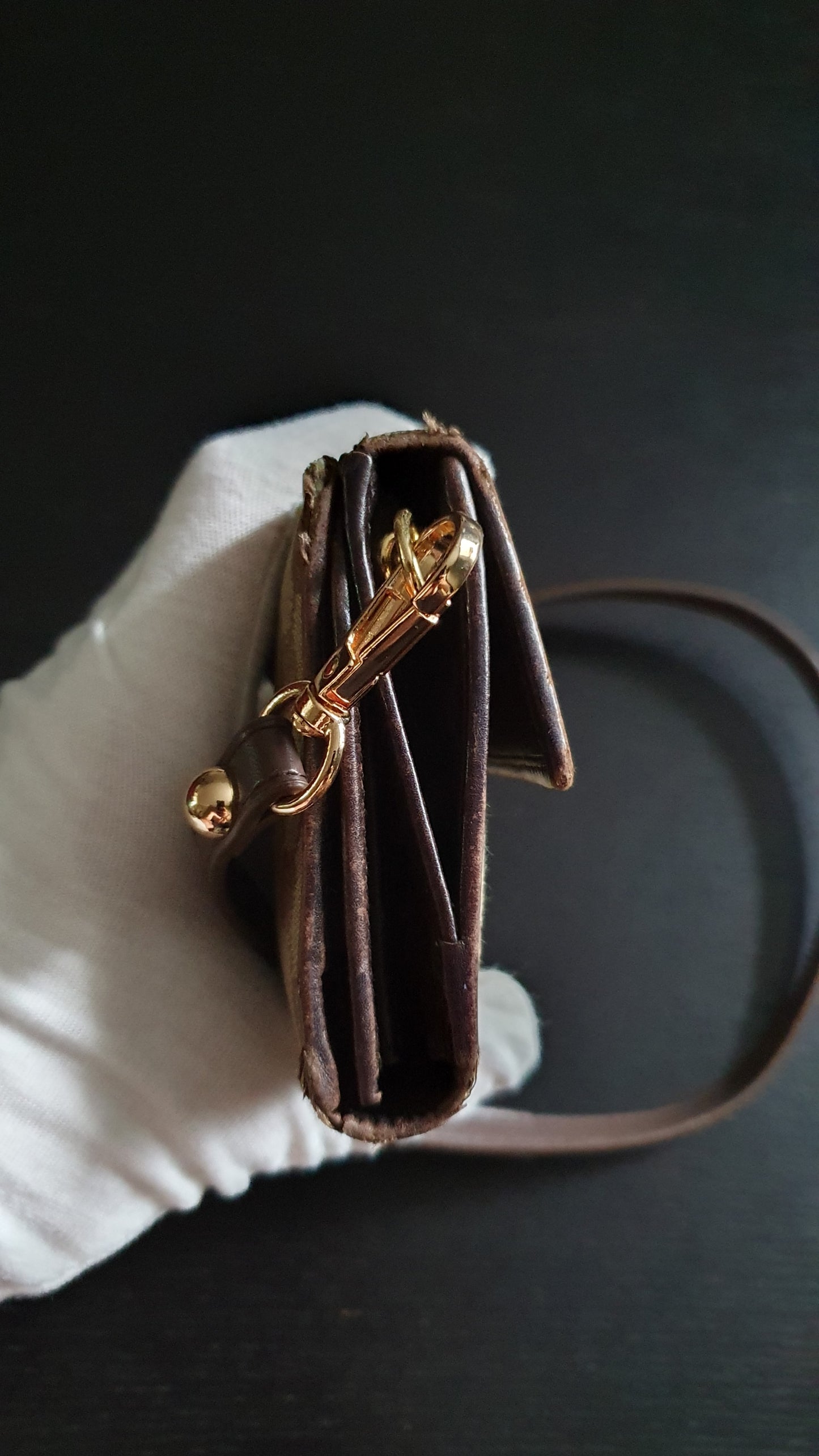 Authentic Gucci Upcycle Brown Wallet with Shoulder Strap