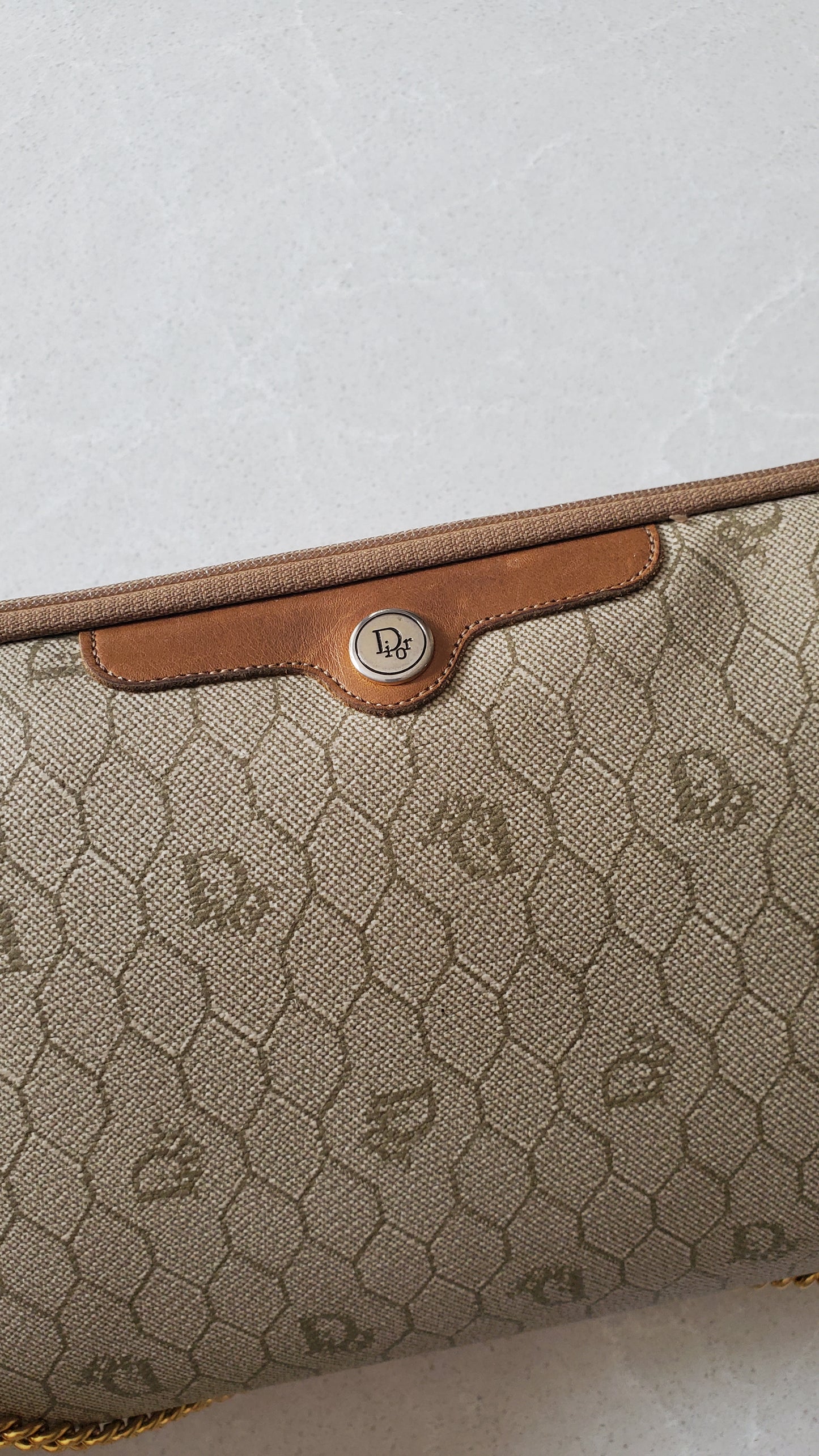 Authentic Vintage Dior Tan Purse on Strap & Chain