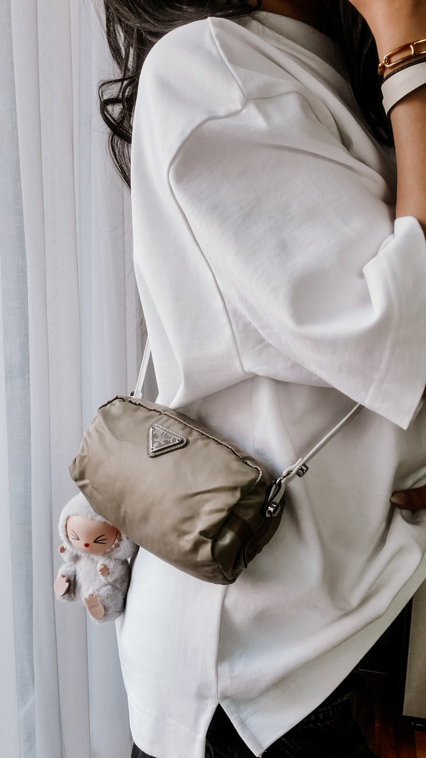 Authentic Prada Upcycle Nylon Pouch with Chain & Strap