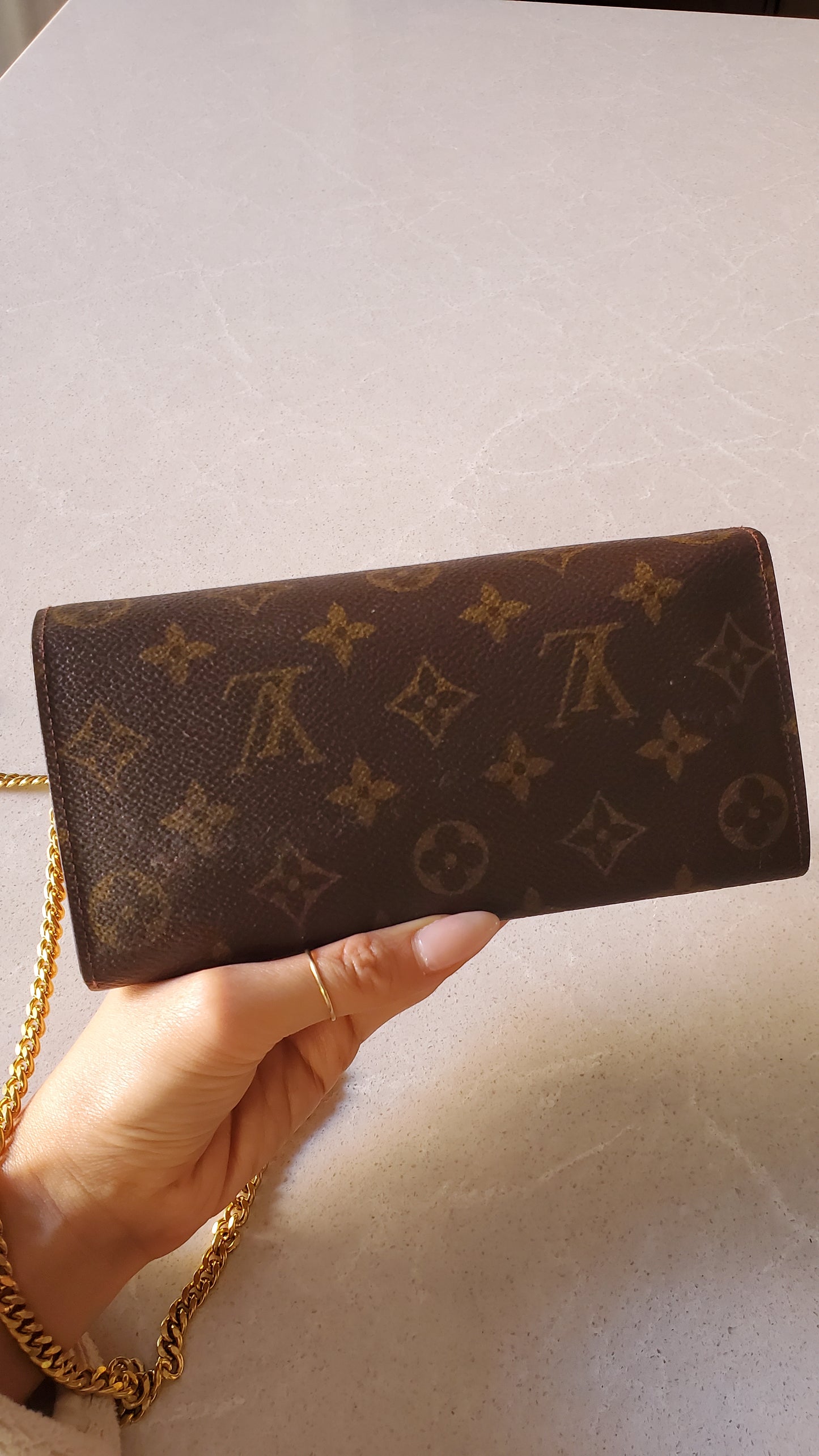Authentic Louis Vuitton (CA0937) Upcycle Long Brown Wallet on Chain