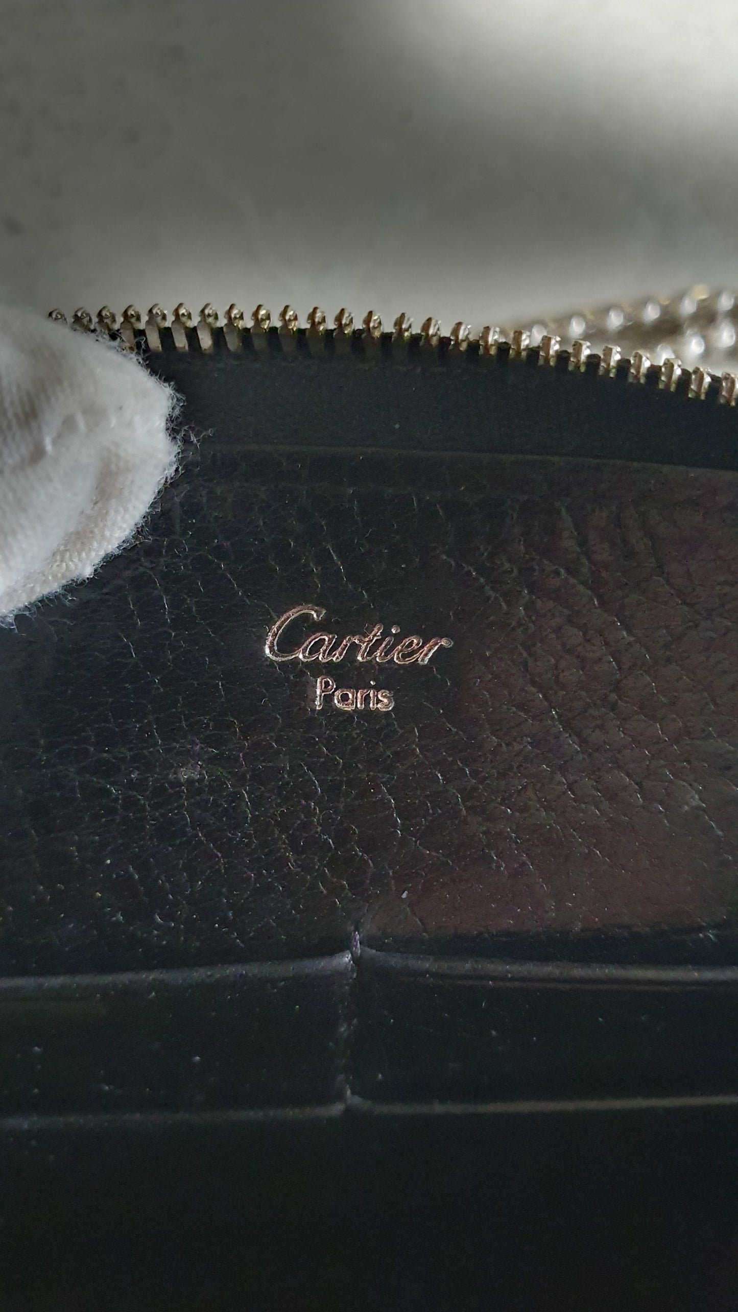 Authentic Vintage Cartier Upcycle Black Leather Wallet with Chain