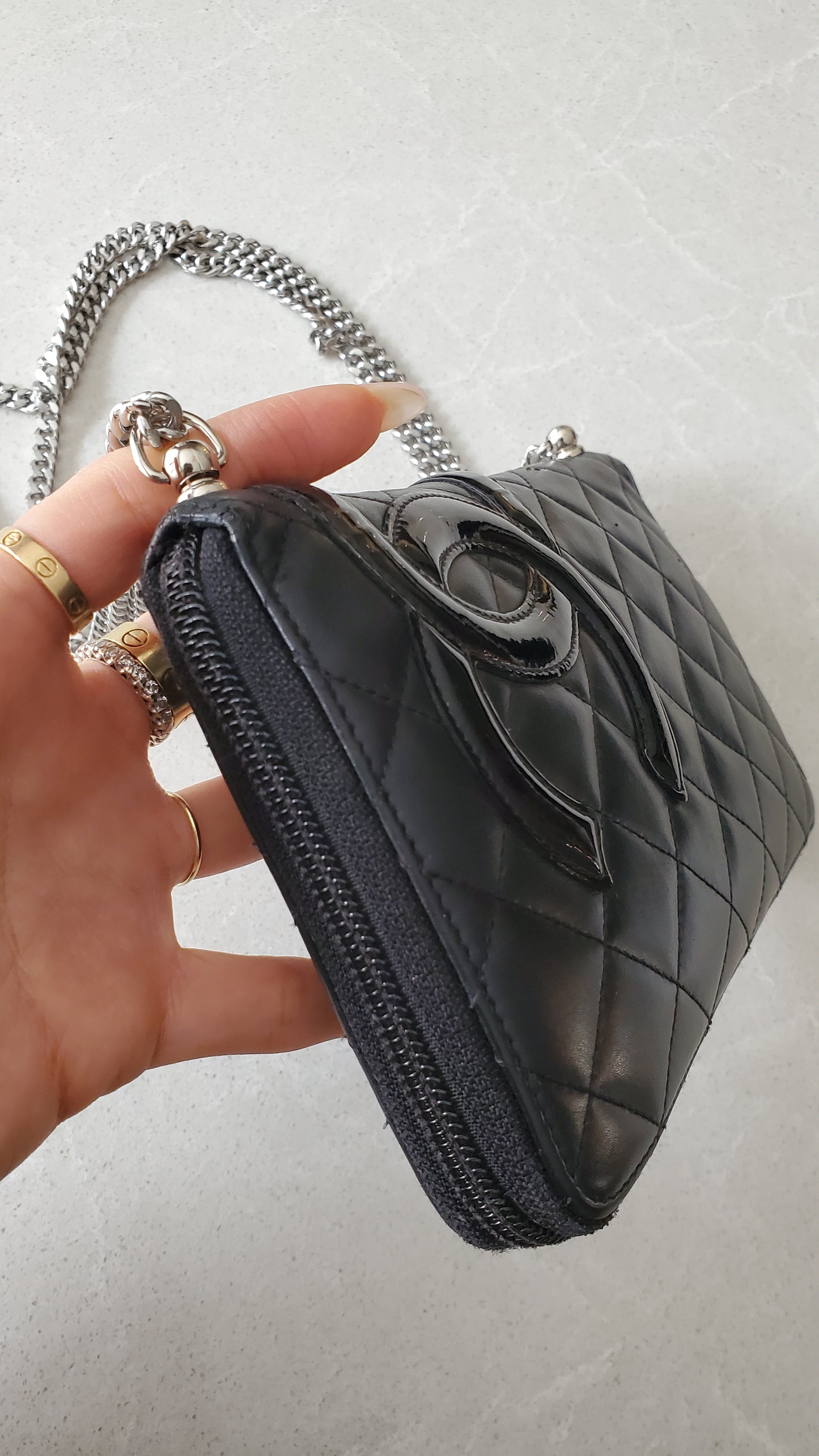 Authentic Vintage Chanel Upcycle Large Zip Wallet on Chain