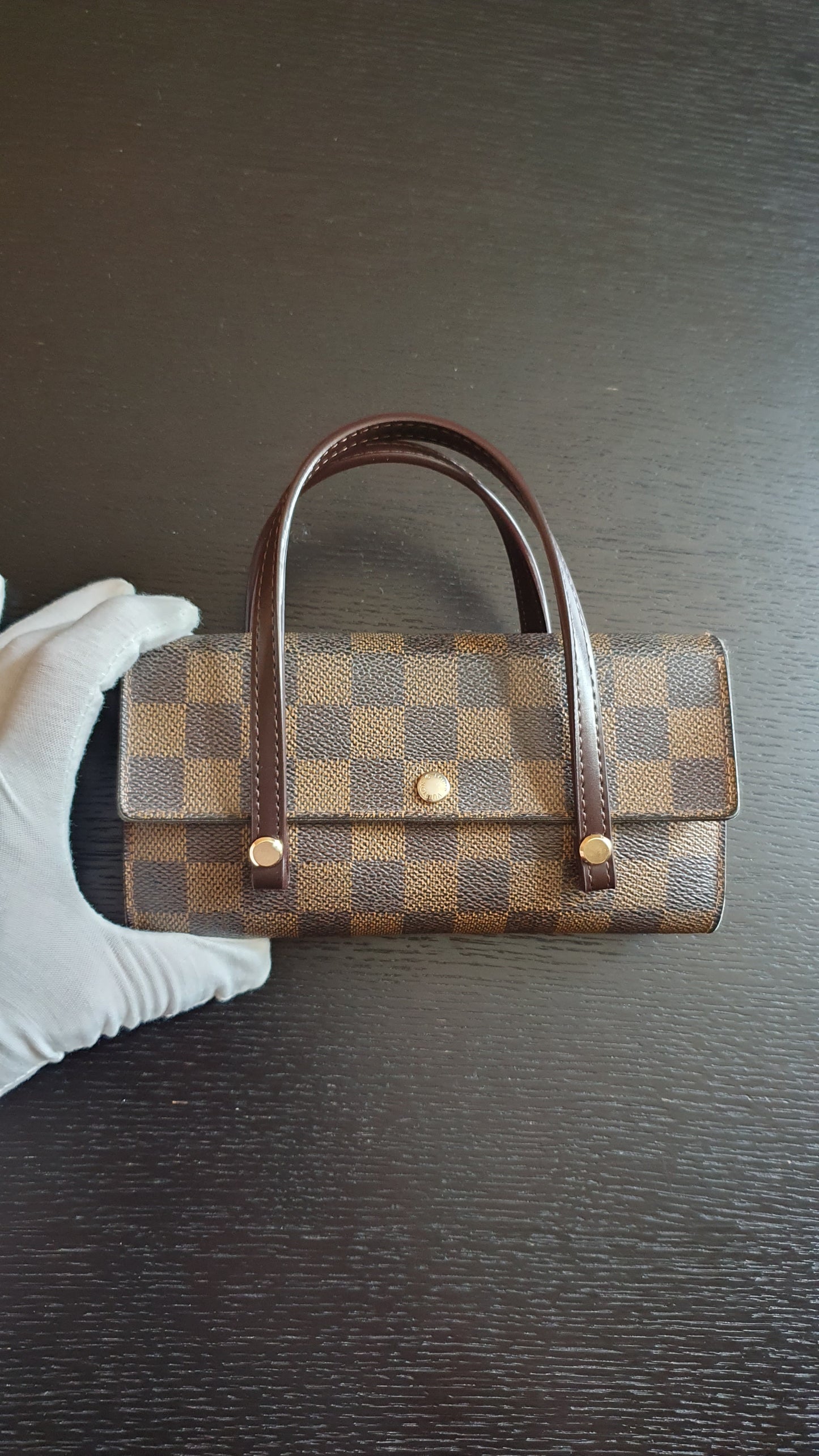 Authentic Vintage Louis Vuitton (2) Upcycle Brown Damier Wallet with Straps