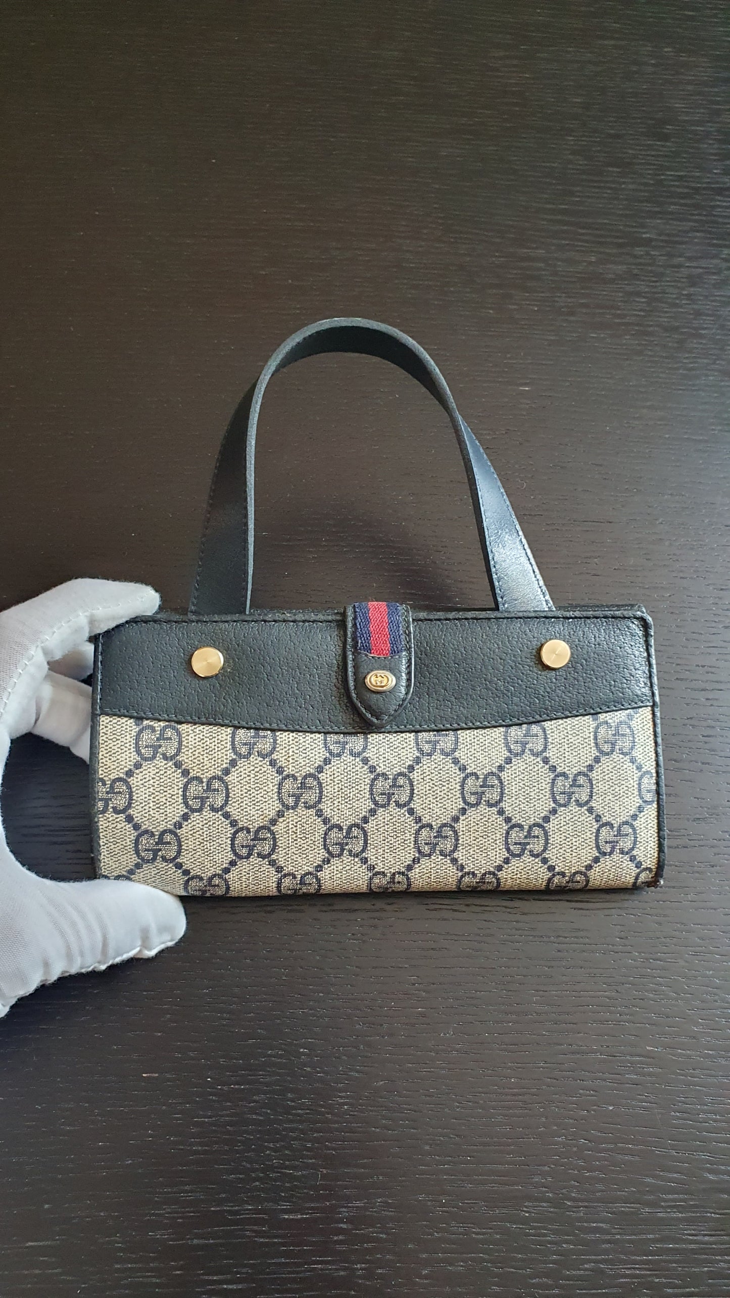Authentic Vintage Gucci Upcycle Navy Wallet with Single Strap