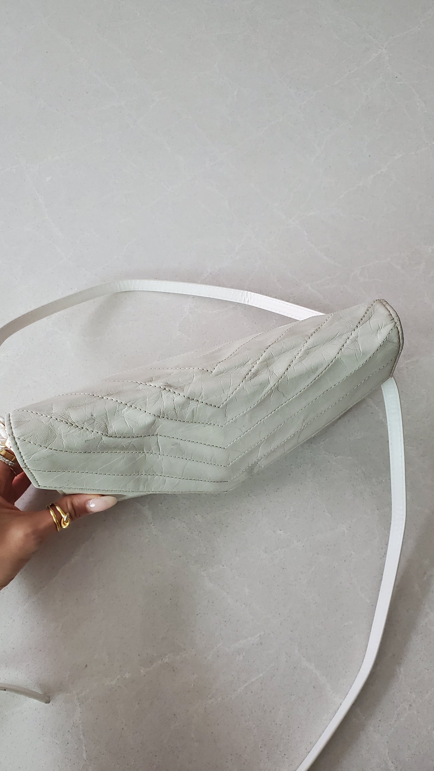 Authentic Vintage YSL Yves Saint Laurent Upcycle White Leather Multi Compartments Purse with Straps