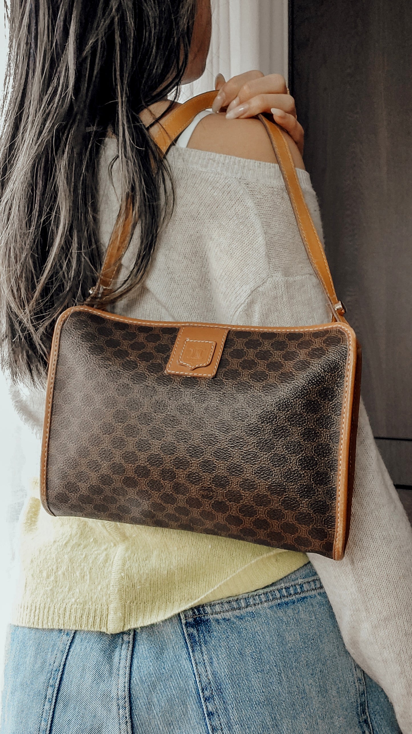 Authentic Vintage Celine Upcycle Brown/ Tan Shoulder Purse