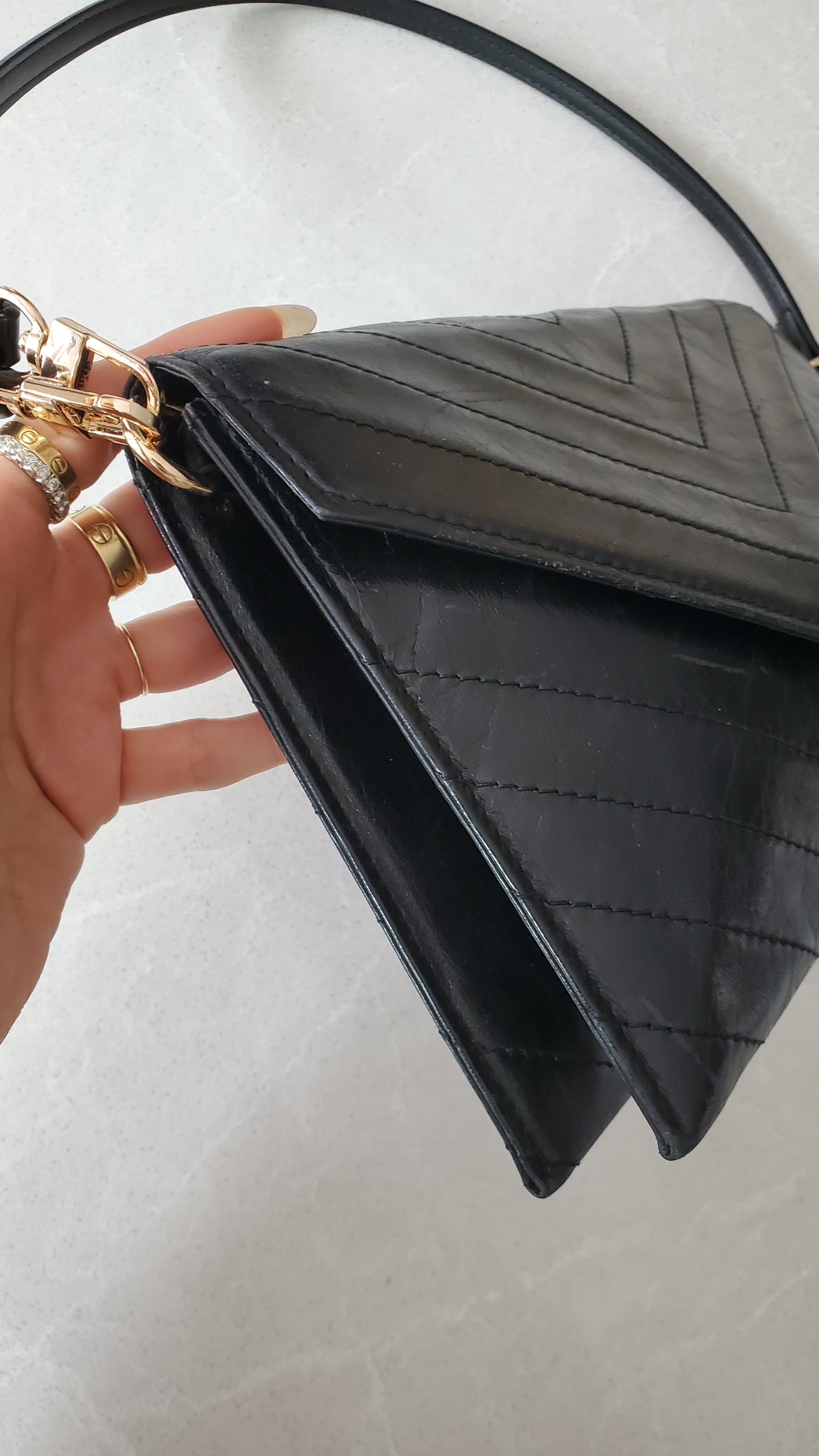 Authentic Vintage YSL Yves Saint Laurent Upcycle Black Leather Multi Compartments Purse with Straps