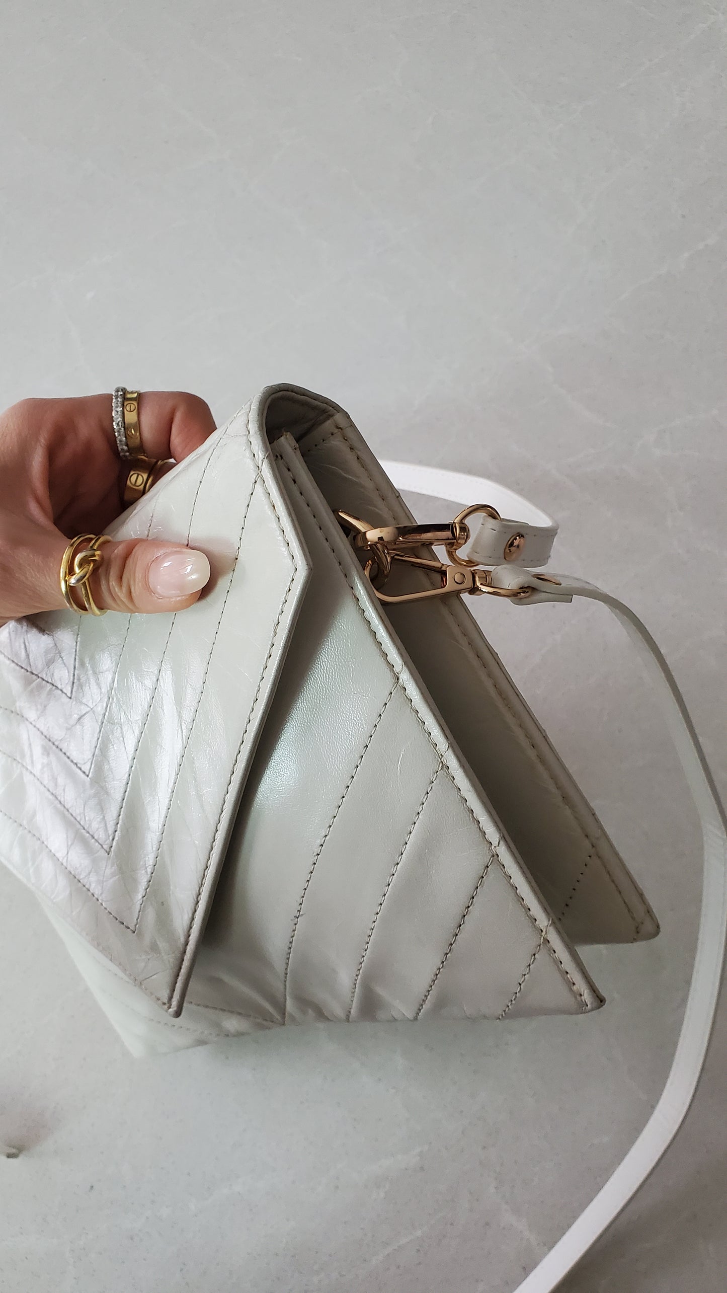 Authentic Vintage YSL Yves Saint Laurent Upcycle White Leather Multi Compartments Purse with Straps