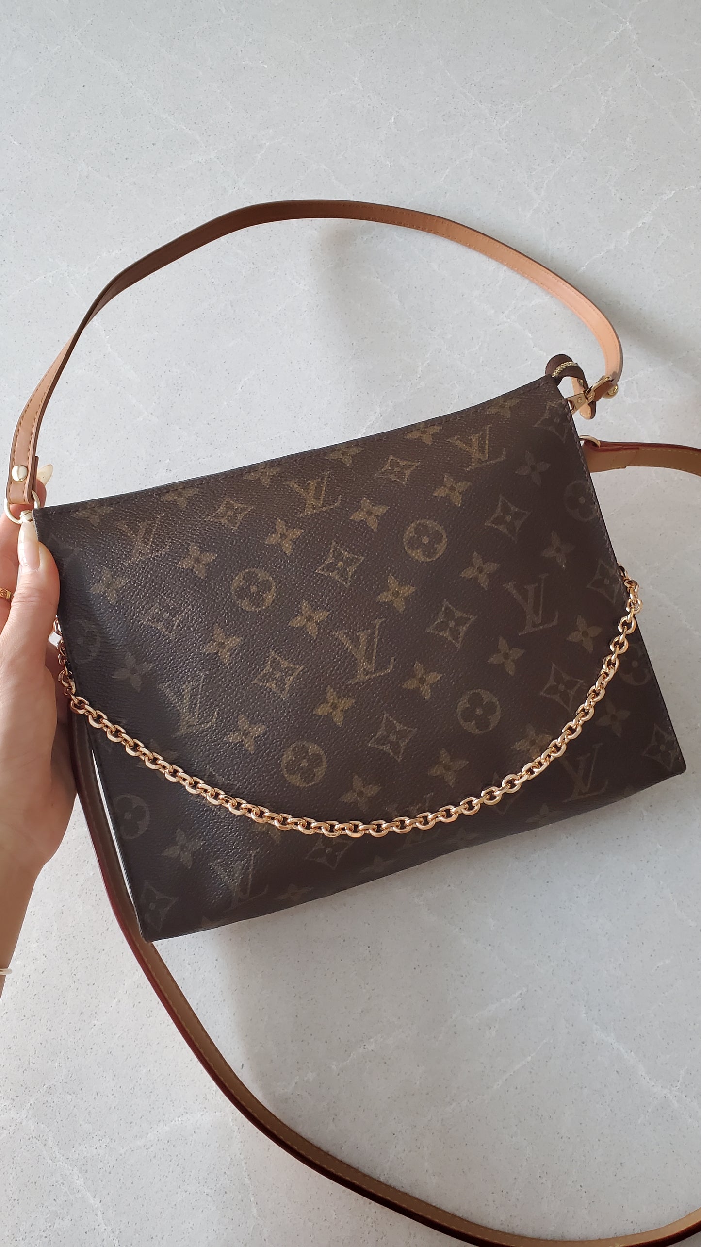 Authentic Vintage Louis Vuitton (Cream Insert) Upcycle Toiletry Pouch with Chain & 2 Straps