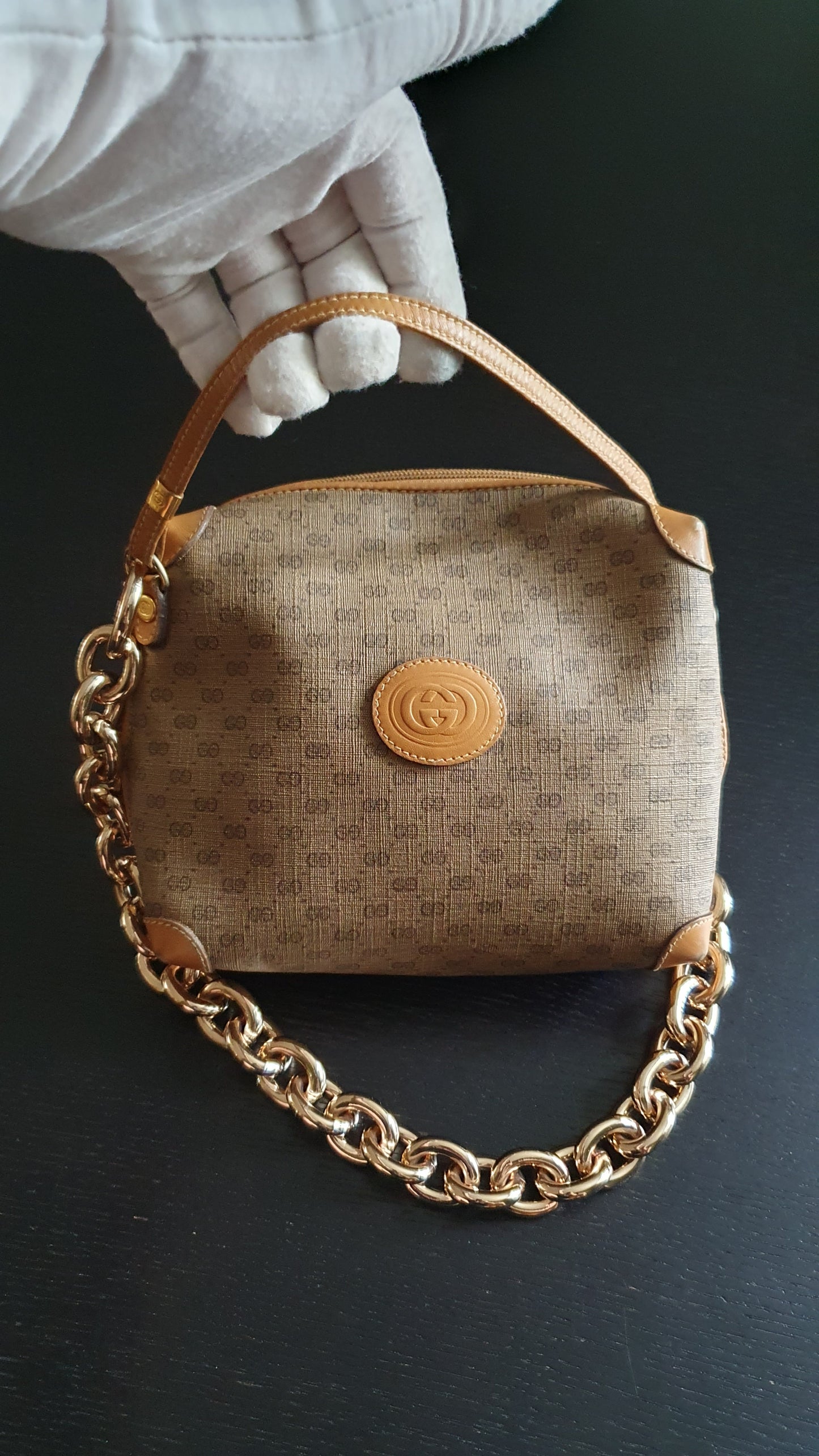 Authentic Vintage Gucci Upcycle Tan Bag (with thick shoulder chain)
