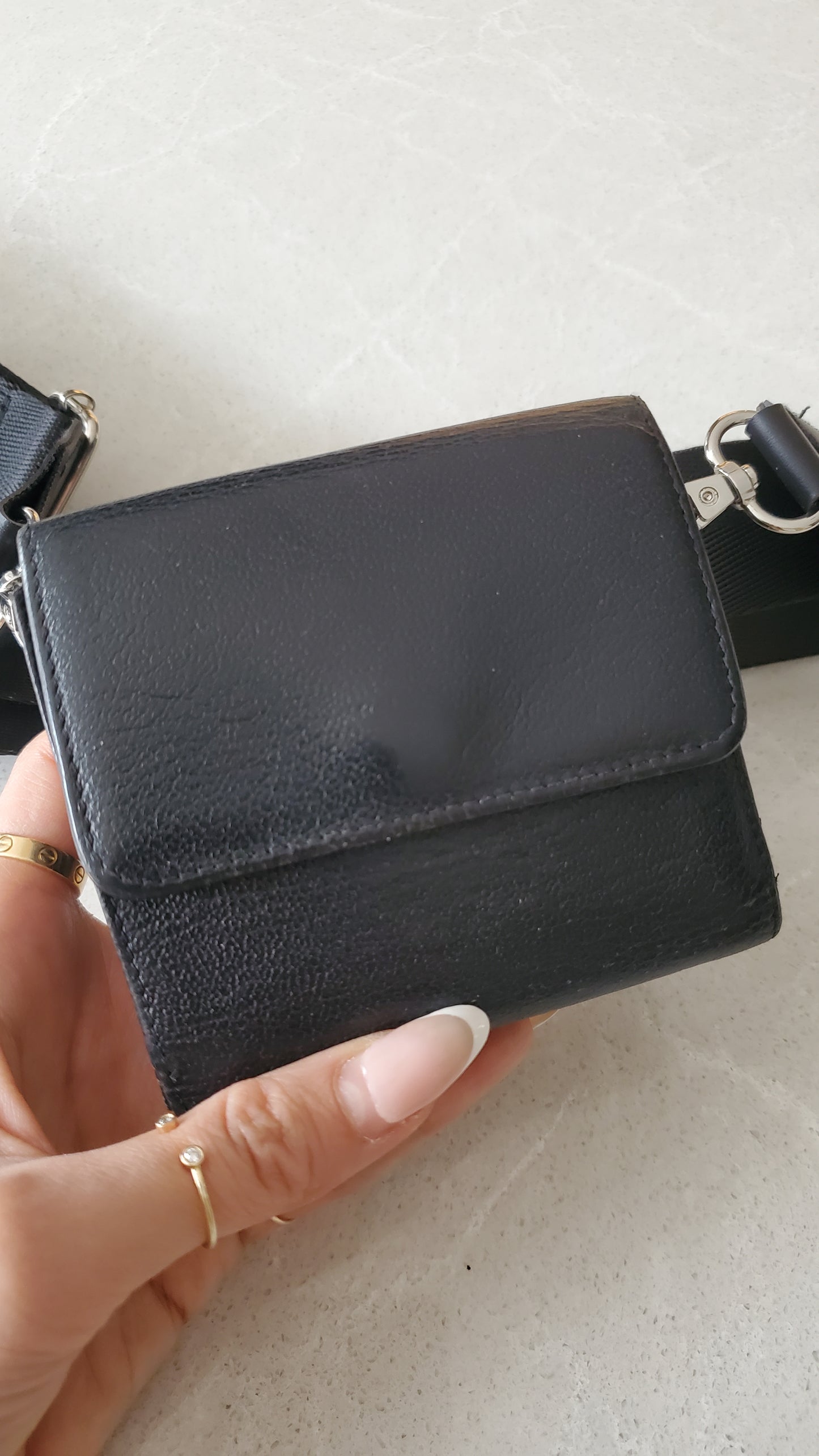 Authentic Chanel Upcycle Black Caviar Compact a Wallet with Strap