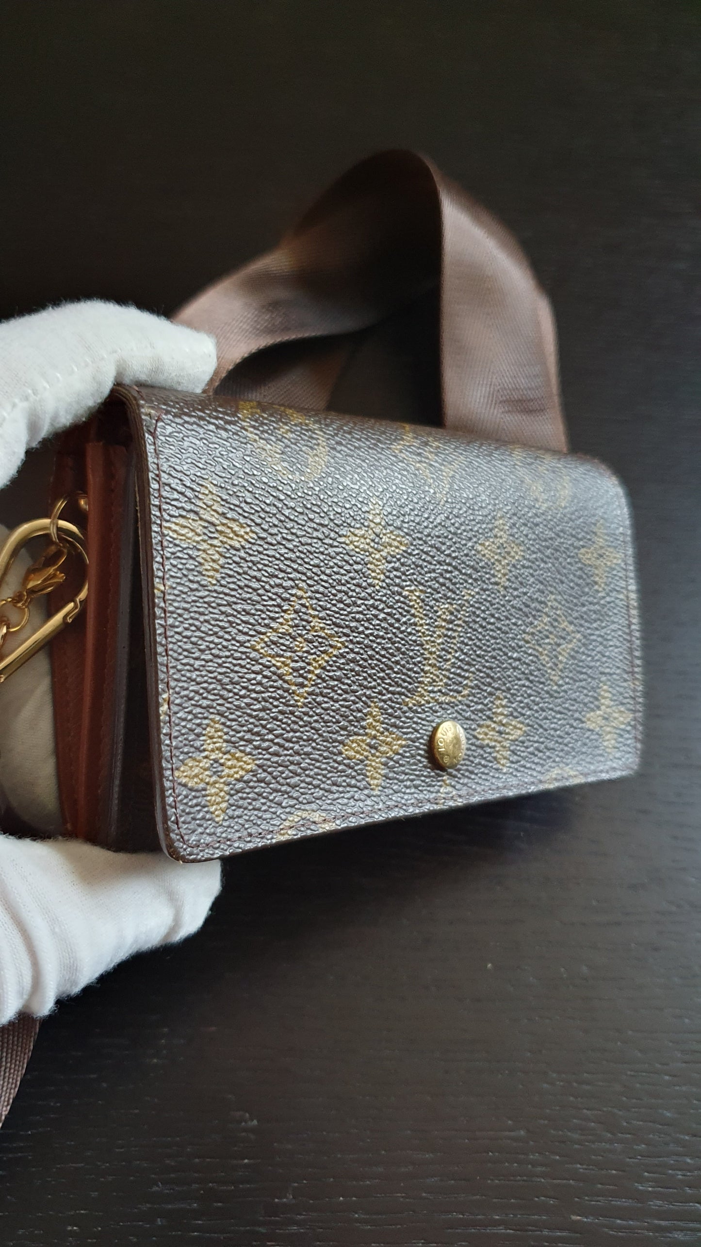 Authentic Vintage Louis Vuitton (RA0956) Upcycle Small Wallet with Strap and Chain
