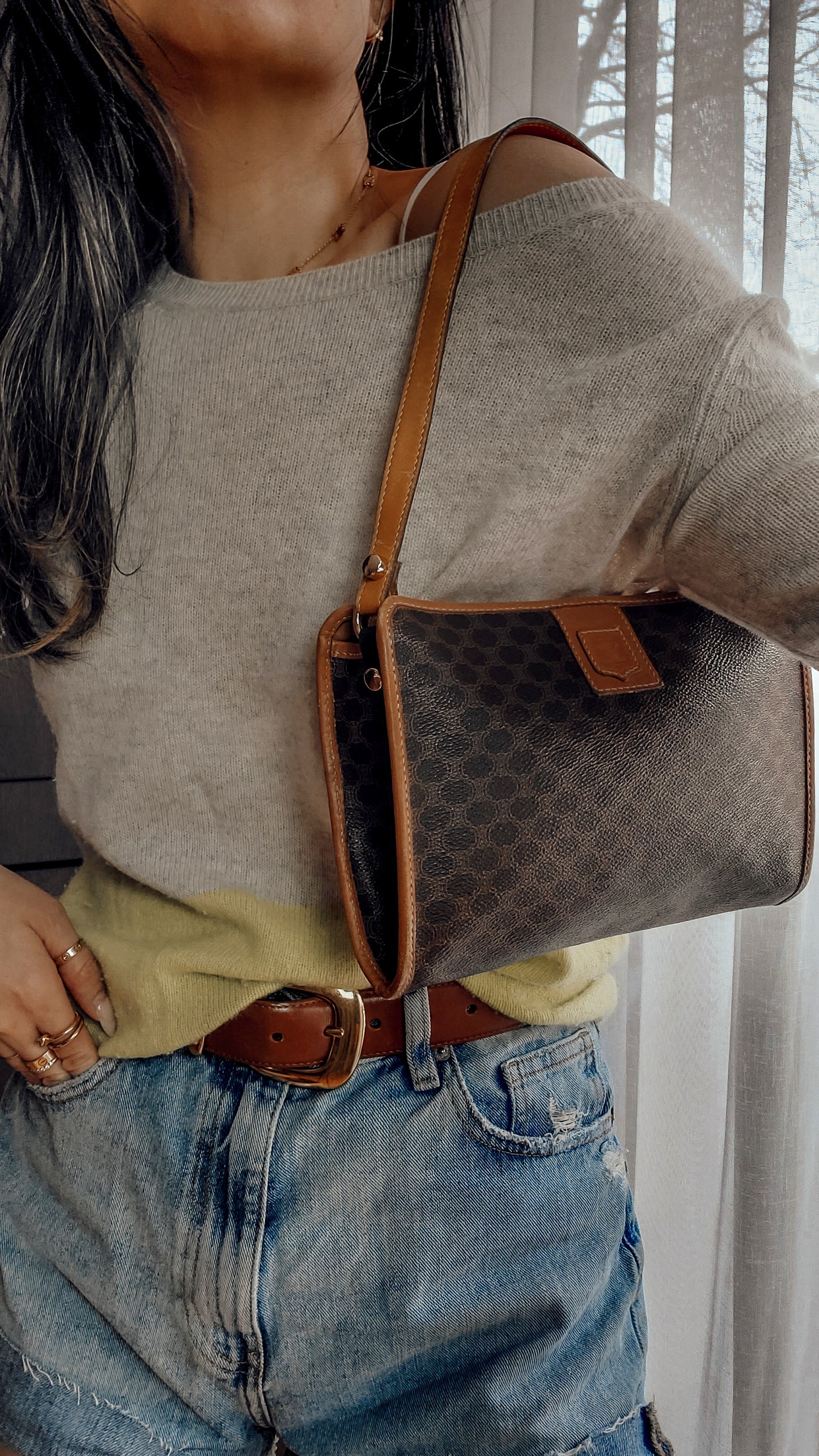 Authentic Vintage Celine Upcycle Brown/ Tan Shoulder Purse