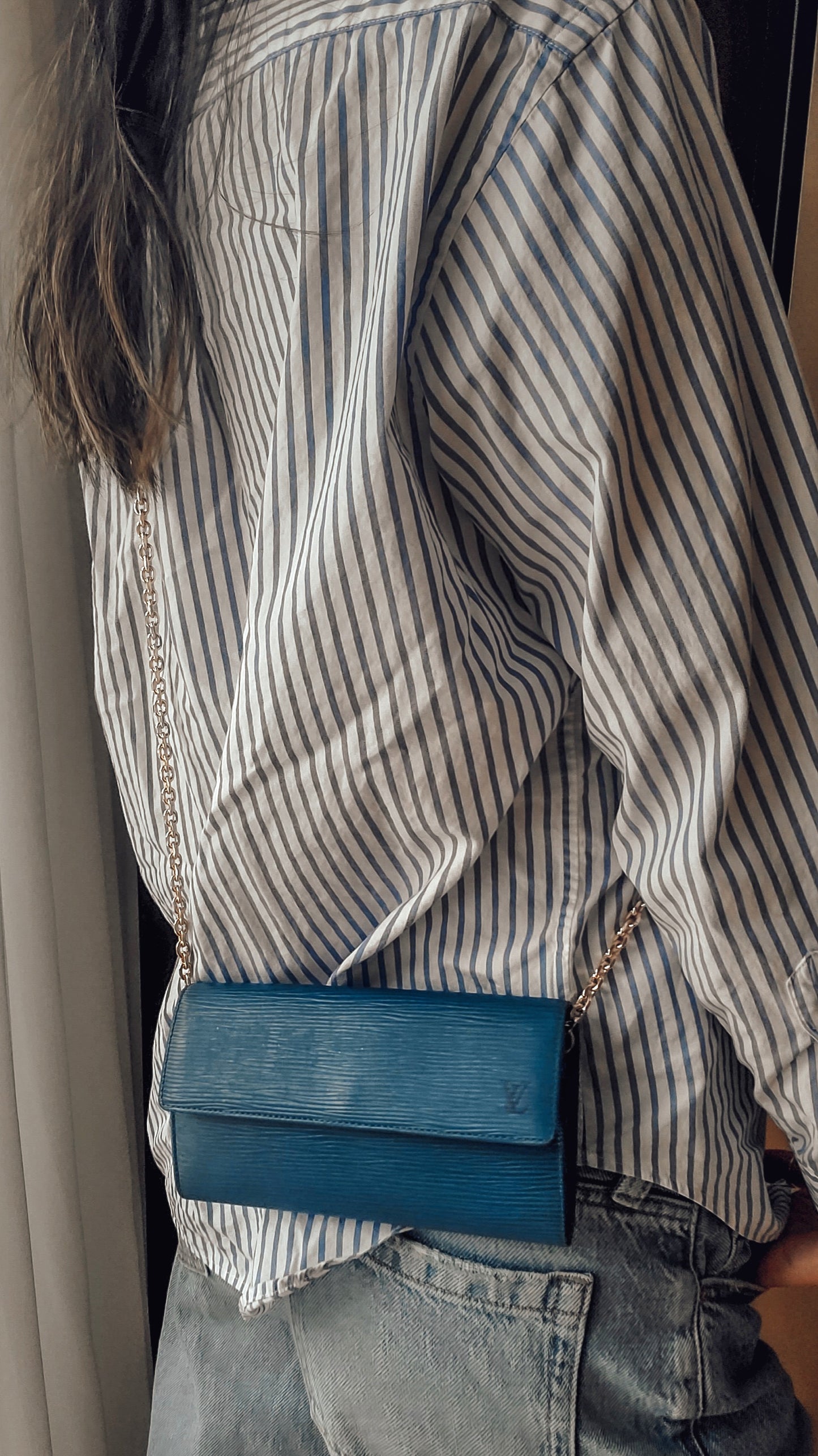 Authentic Louis Vuitton Upcycle Blue Epi Long Wallet on Chain