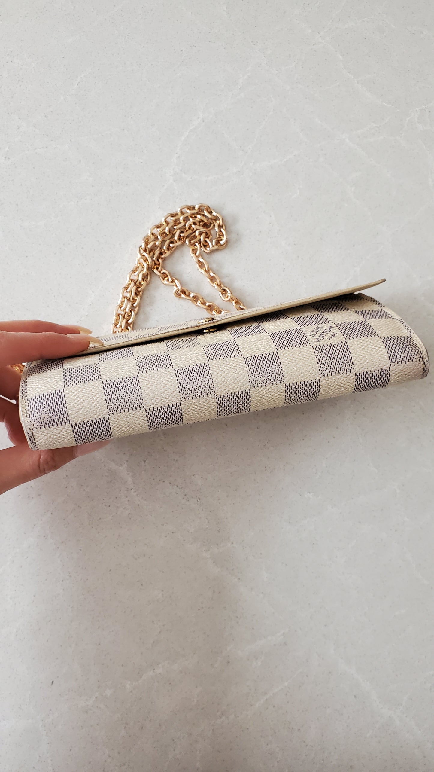 Authentic Louis Vuitton White Damier Upcycle Long Wallet on Chain