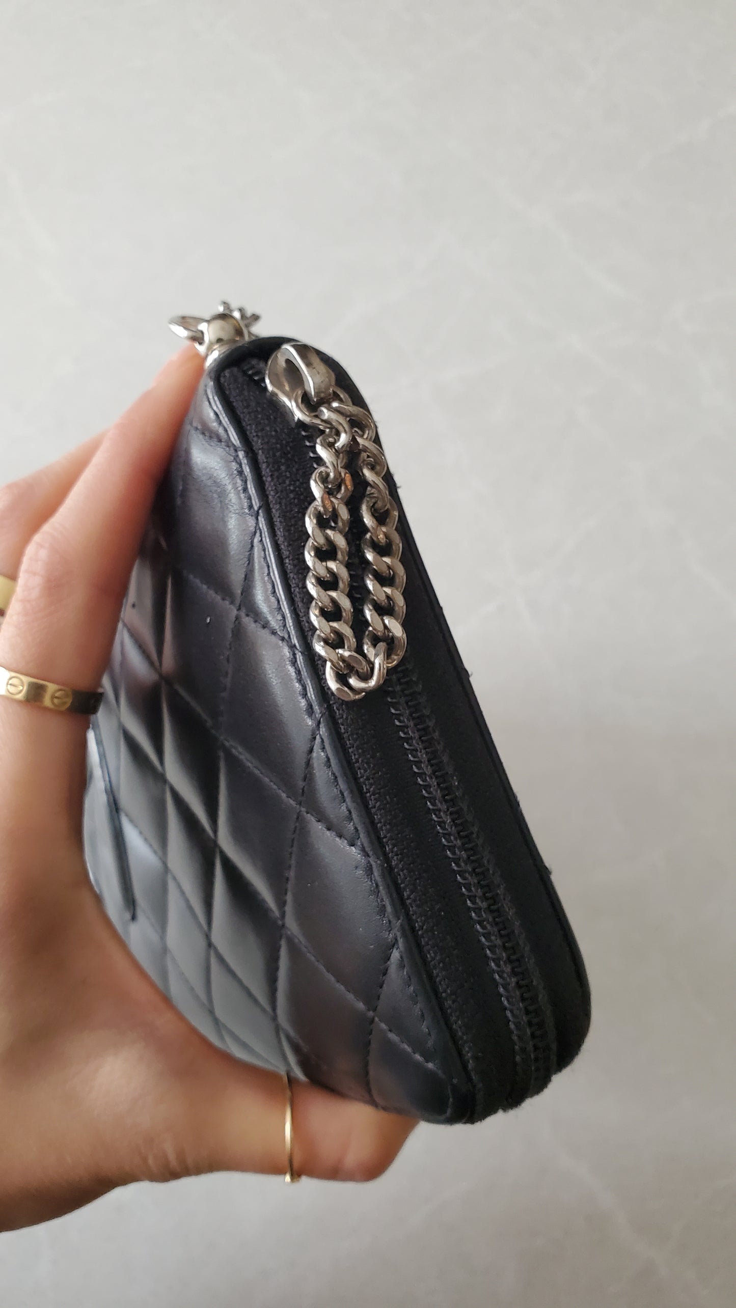Authentic Vintage Chanel Upcycle Large Zip Wallet on Chain