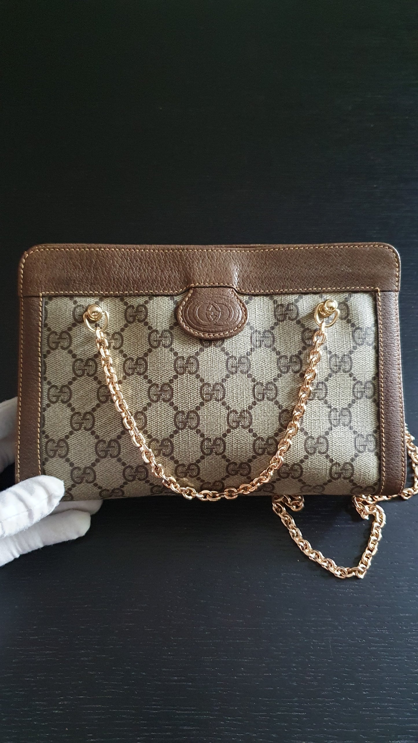 Authentic Vintage Gucci Upcycle Brown Purse with Chains (with velcro closing)