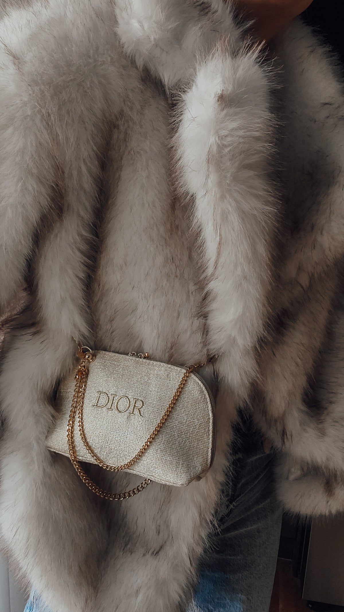 Authentic Dior Upcycle Versatile Gold Holiday Beauty Pouch with Handmade Chains