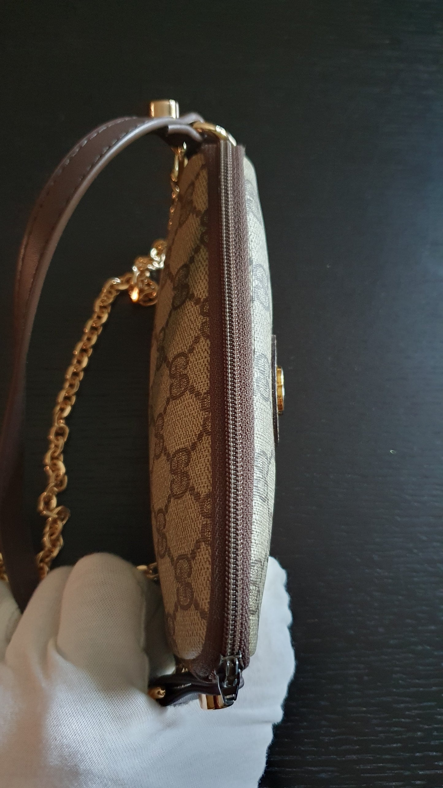 Authentic Vintage Gucci Upcycle Small Brown Pouch with Chain & Strap