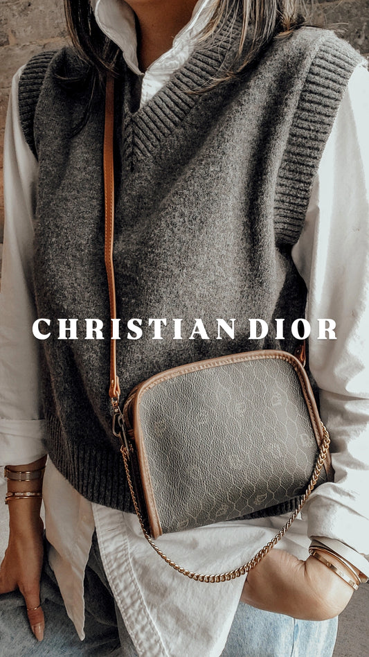 Authentic Vintage Dior Tan Purse on Strap & Chain