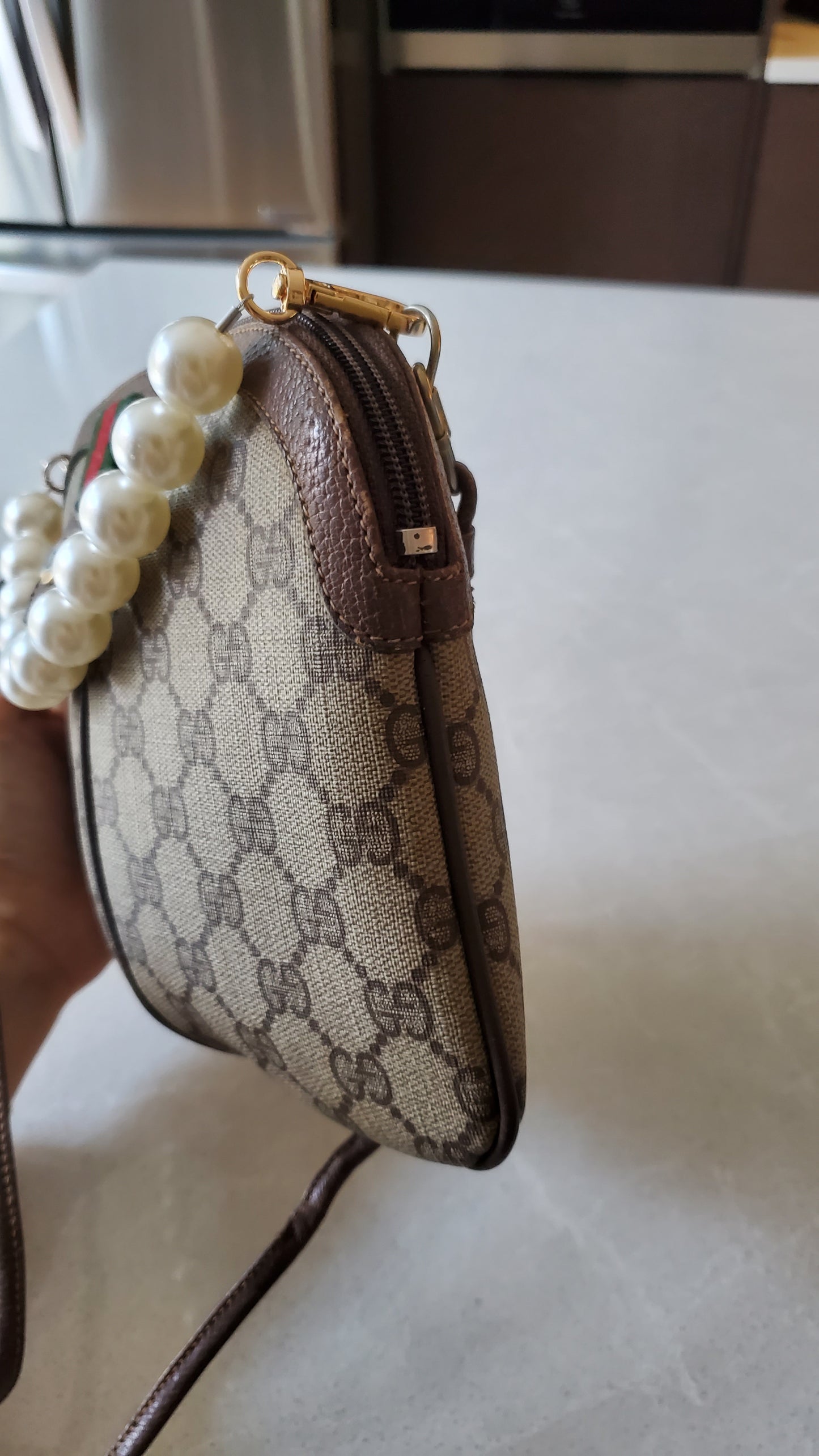 Authentic Vintage Gucci Upcycle Purse on Chain & Strap (Pearl)