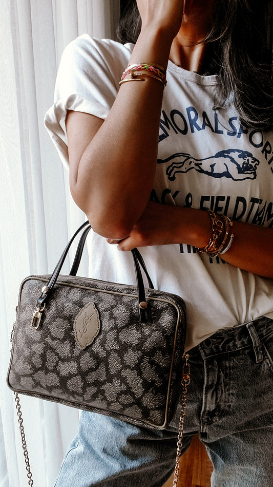 Authentic Vintage YSL Yves Saint Laurent Upcycle Print Purse with Handle Straps & Chain