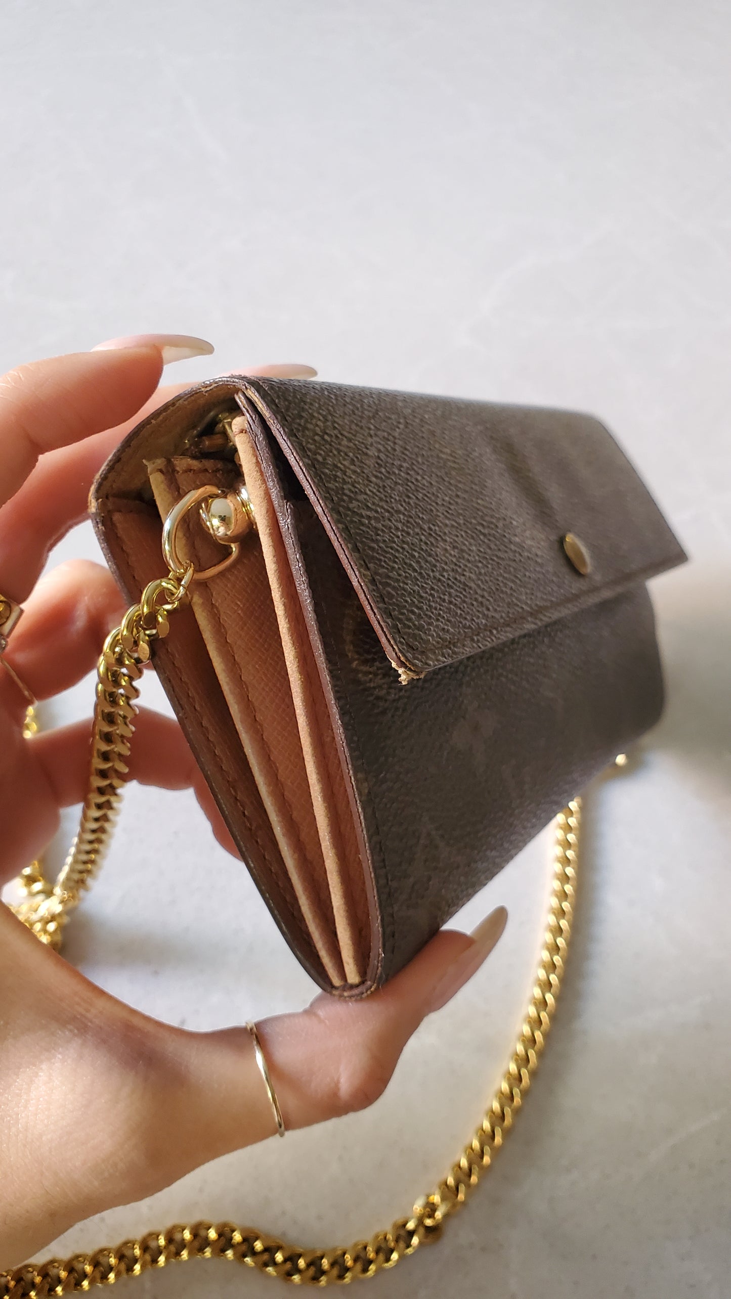 Authentic Louis Vuitton (CA0937) Upcycle Long Brown Wallet on Chain