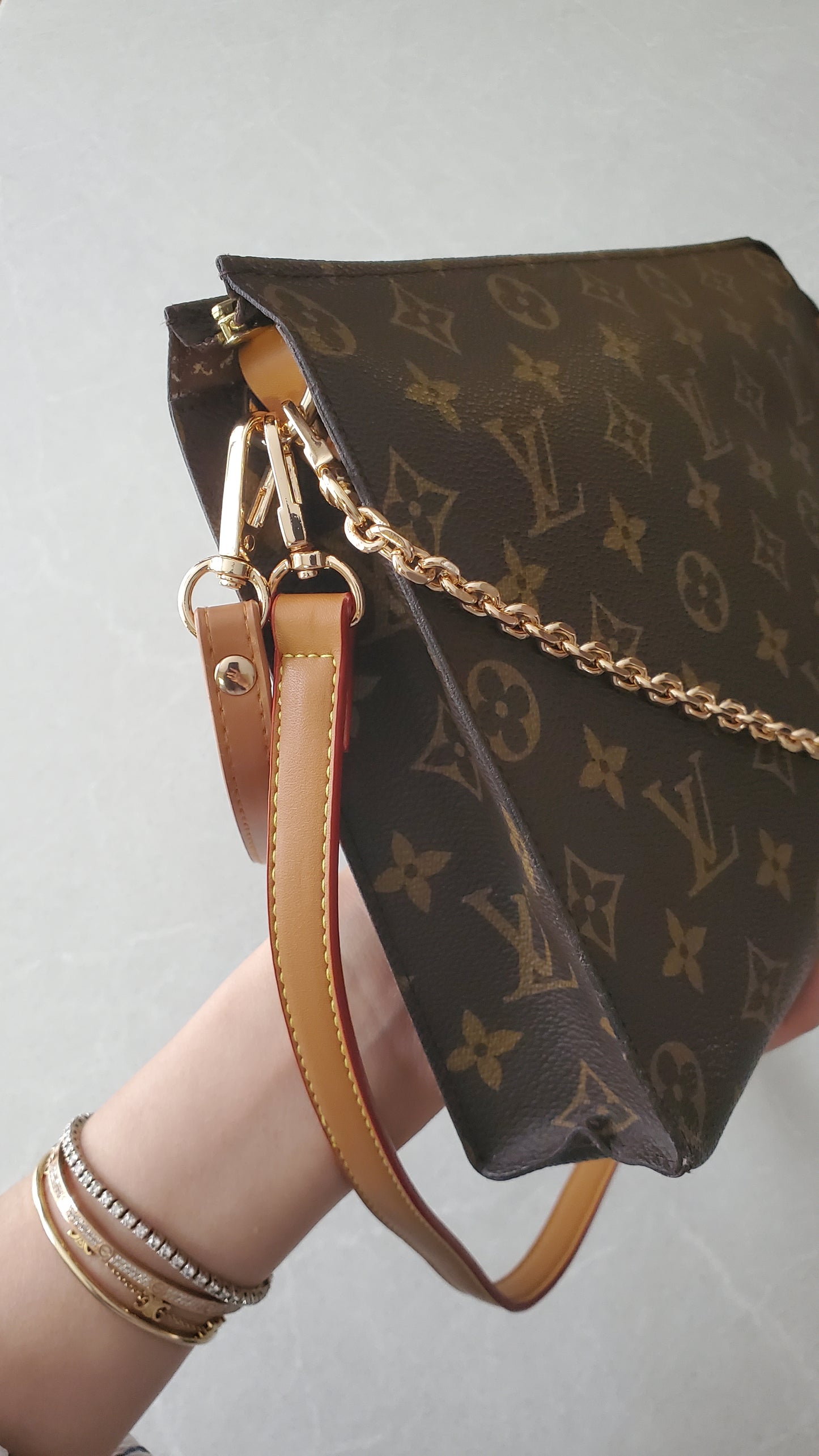 Authentic Vintage Louis Vuitton Upcycle Toiletry Pouch (Grey Insert) with Chain & 2 Straps