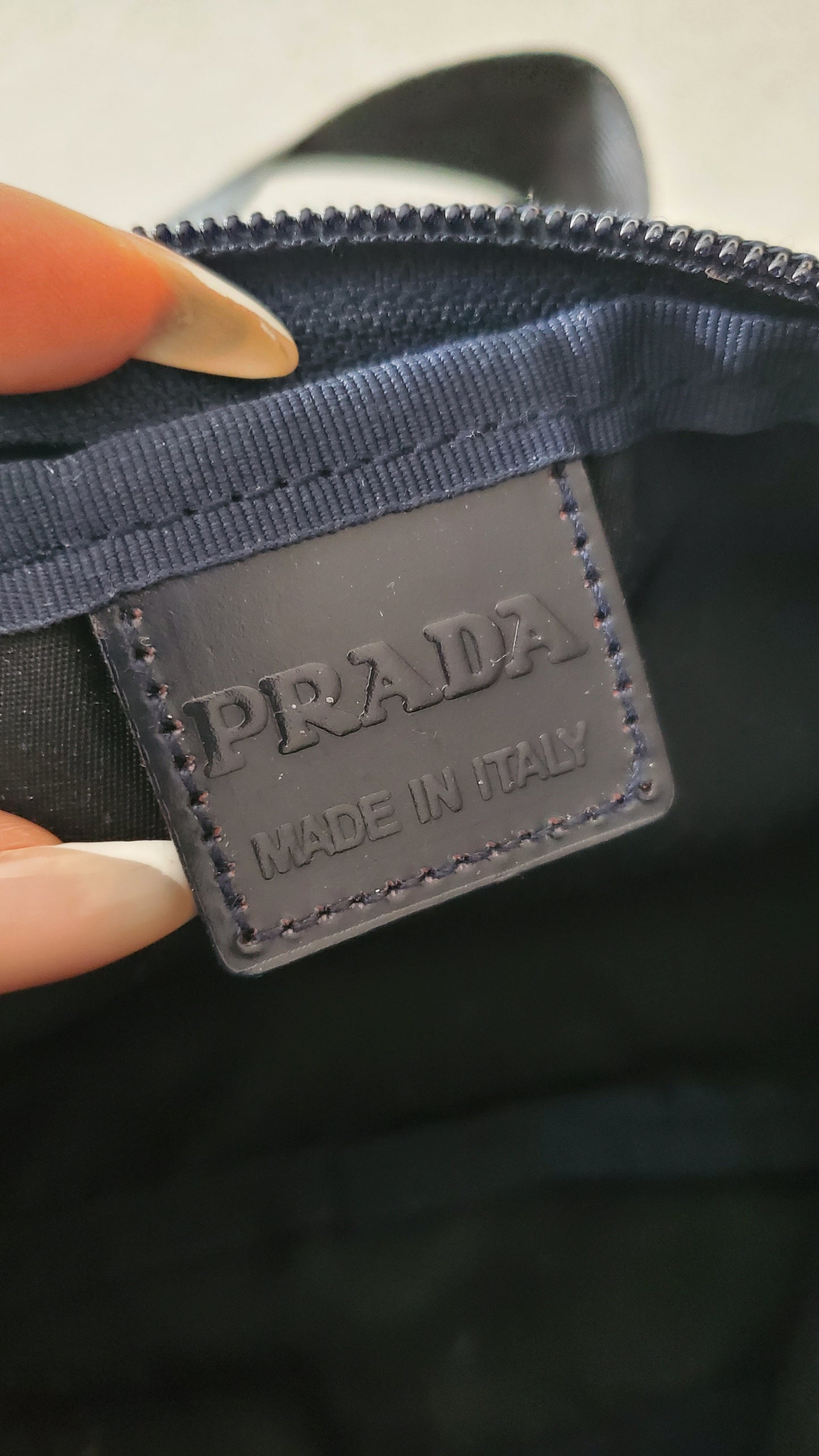 Authentic Prada Upcycle (Dark Navy) Nylon Pouch on Chain & Strap