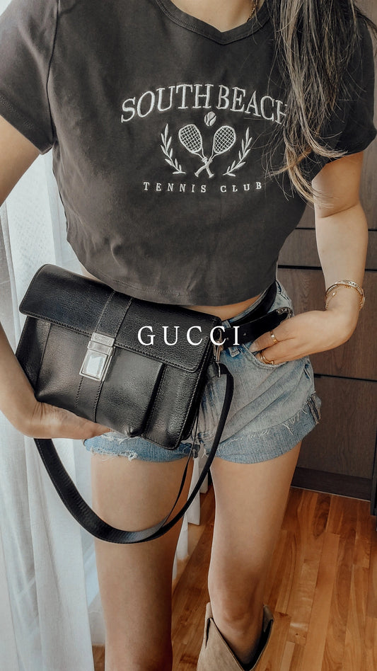 Authentic Gucci Upcycle Black Leather Purse with Strap