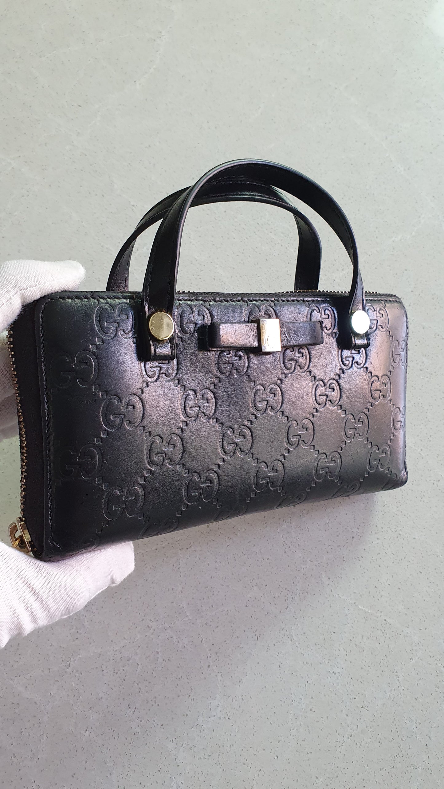 Authentic Gucci Upcycle Black Zip-Up Wallet with Two Handles