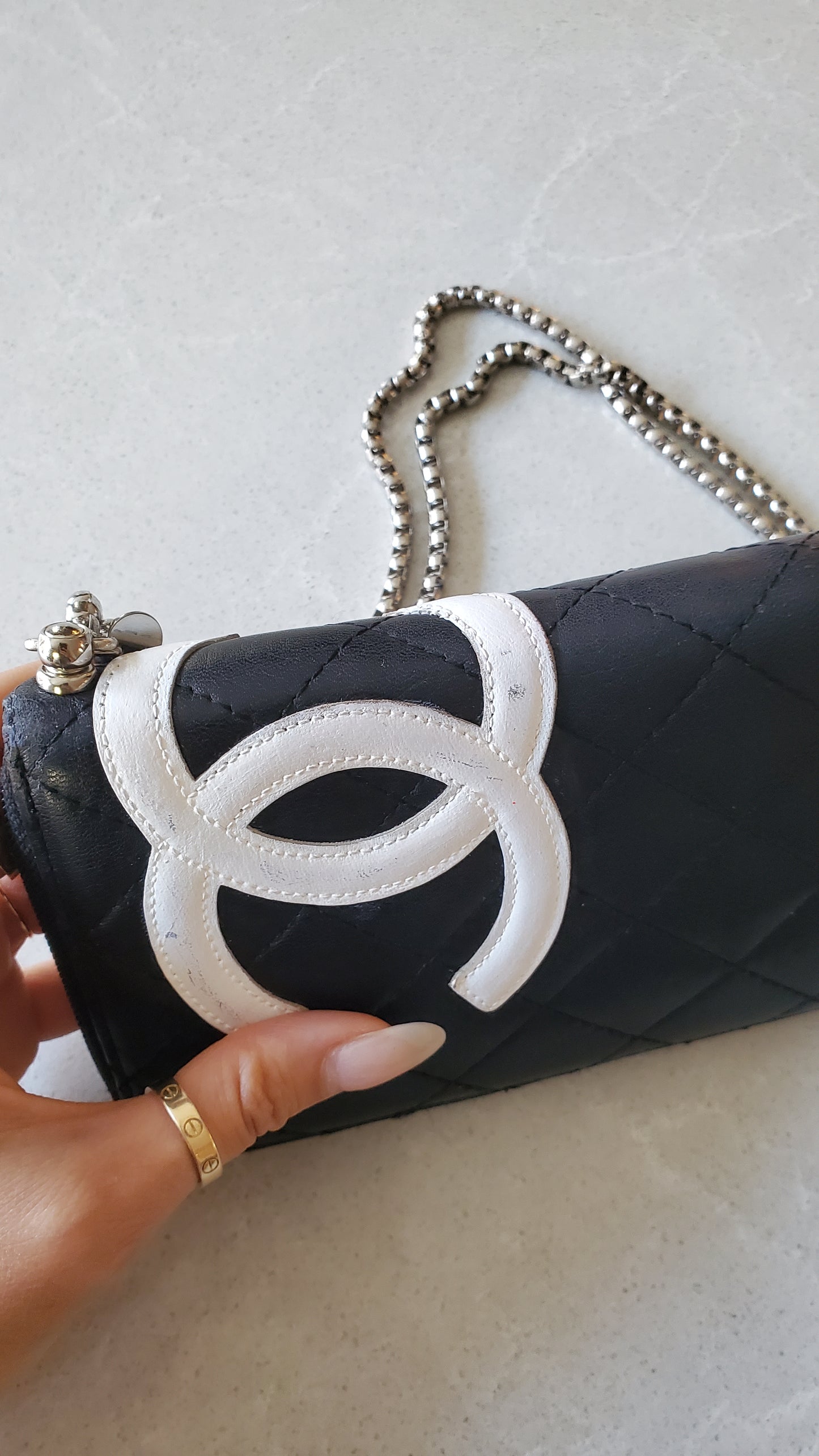 Authentic Vintage Chanel Upcycle Black Lambskin Zip Wallet with Chain
