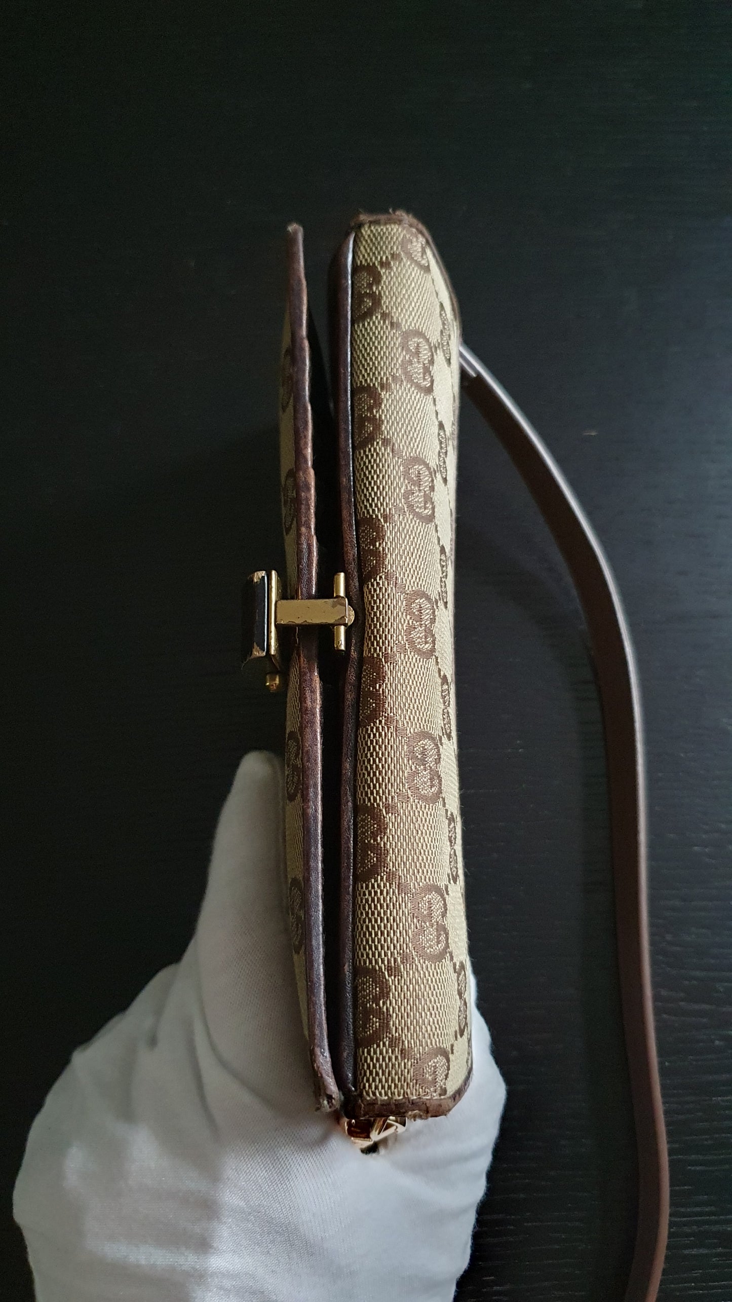 Authentic Gucci Upcycle Brown Wallet with Shoulder Strap