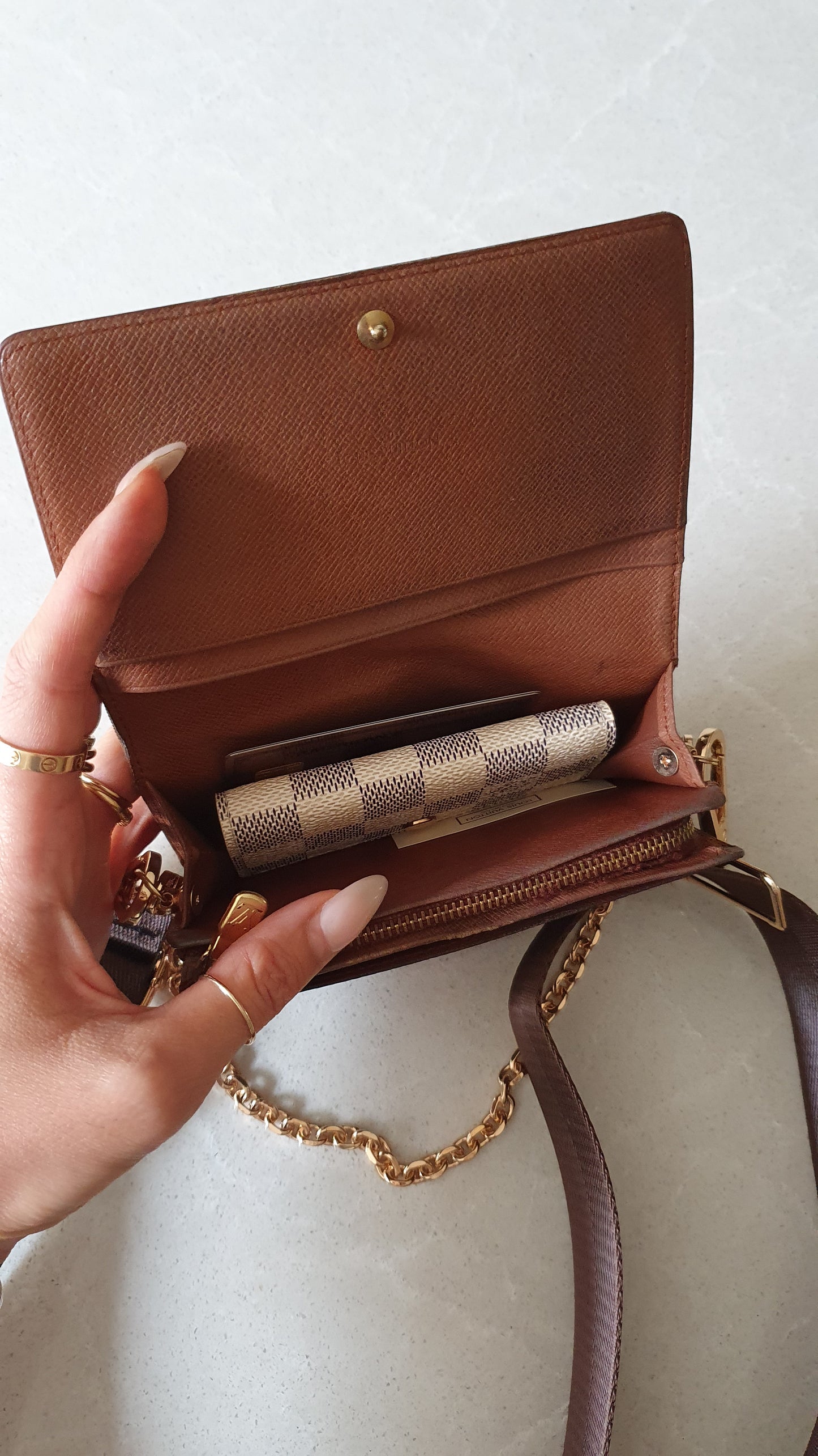Authentic Vintage Louis Vuitton (2) Upcycle Small Wallet with Strap and Chain