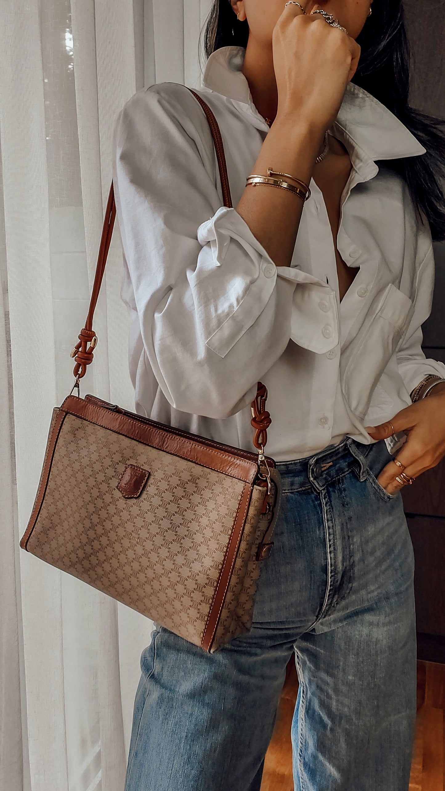 Authentic Vintage Celine Upcycle Tan/ Brown Versatile Purse with Knotted Strap