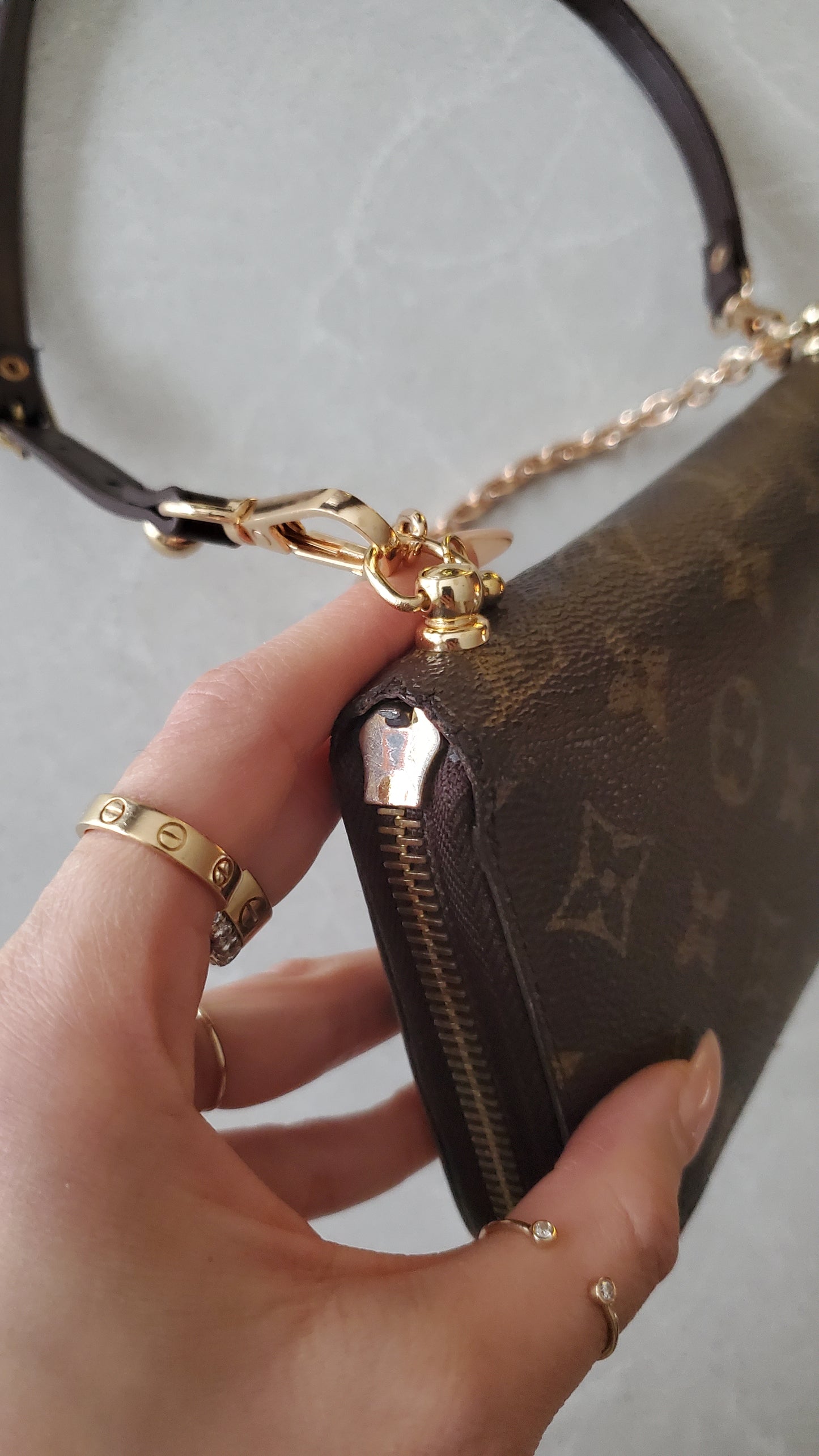 Authentic Louis Vuitton Upcycle Zip Up Wallet with Shoulder Strap and Chain