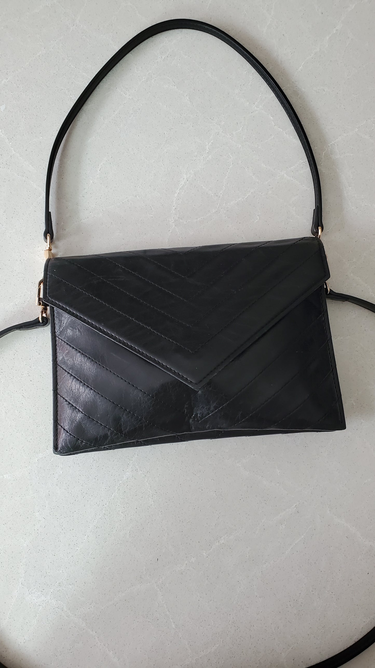 Authentic Vintage YSL Yves Saint Laurent Upcycle Black Leather Multi Compartments Purse with Straps