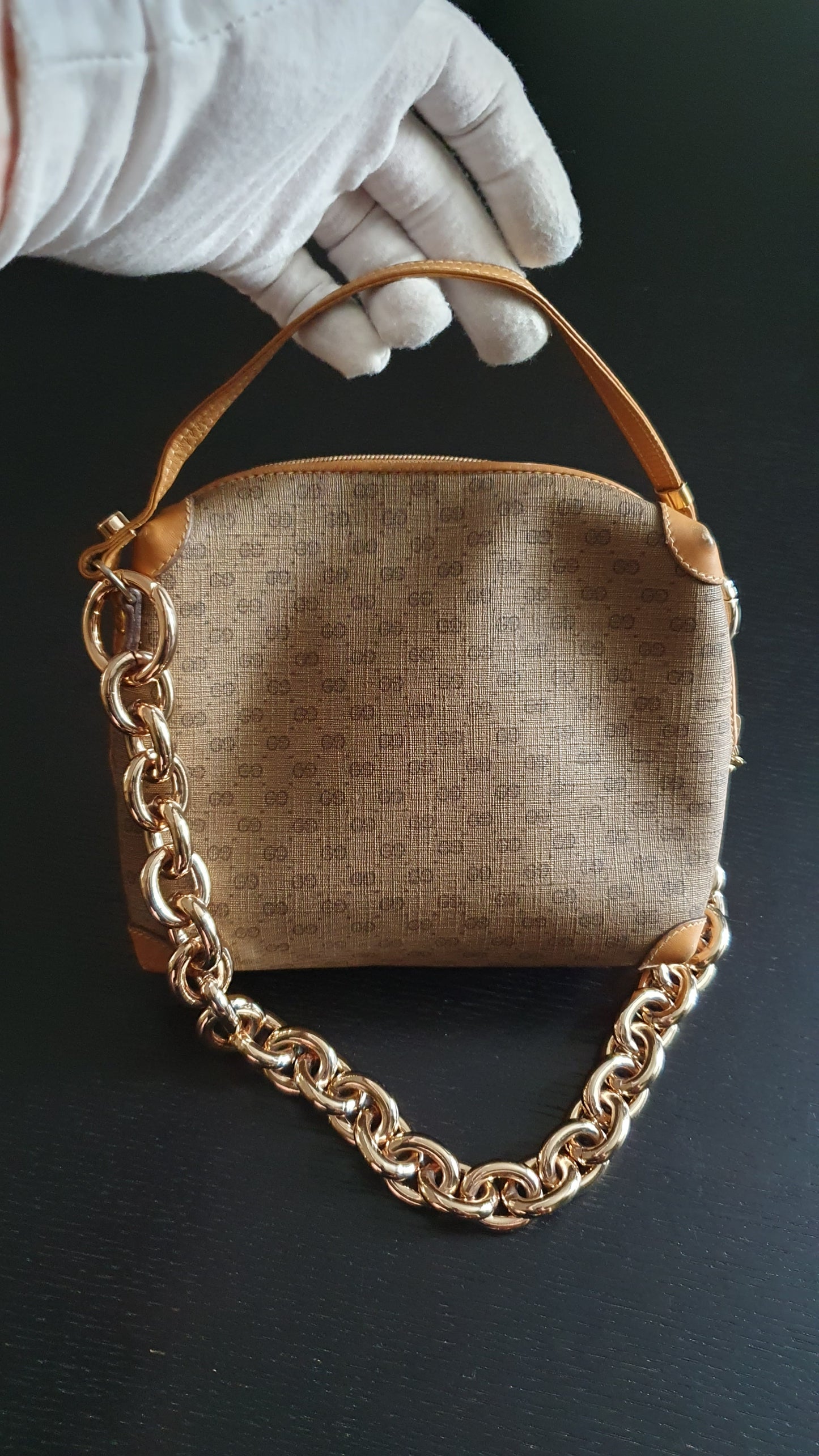 Authentic Vintage Gucci Upcycle Tan Bag (with thick shoulder chain)