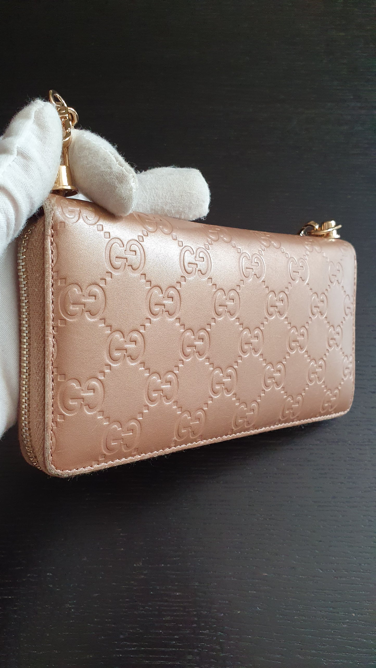 Authentic Gucci Upcycle Zip Wallet with Shoulder Chain