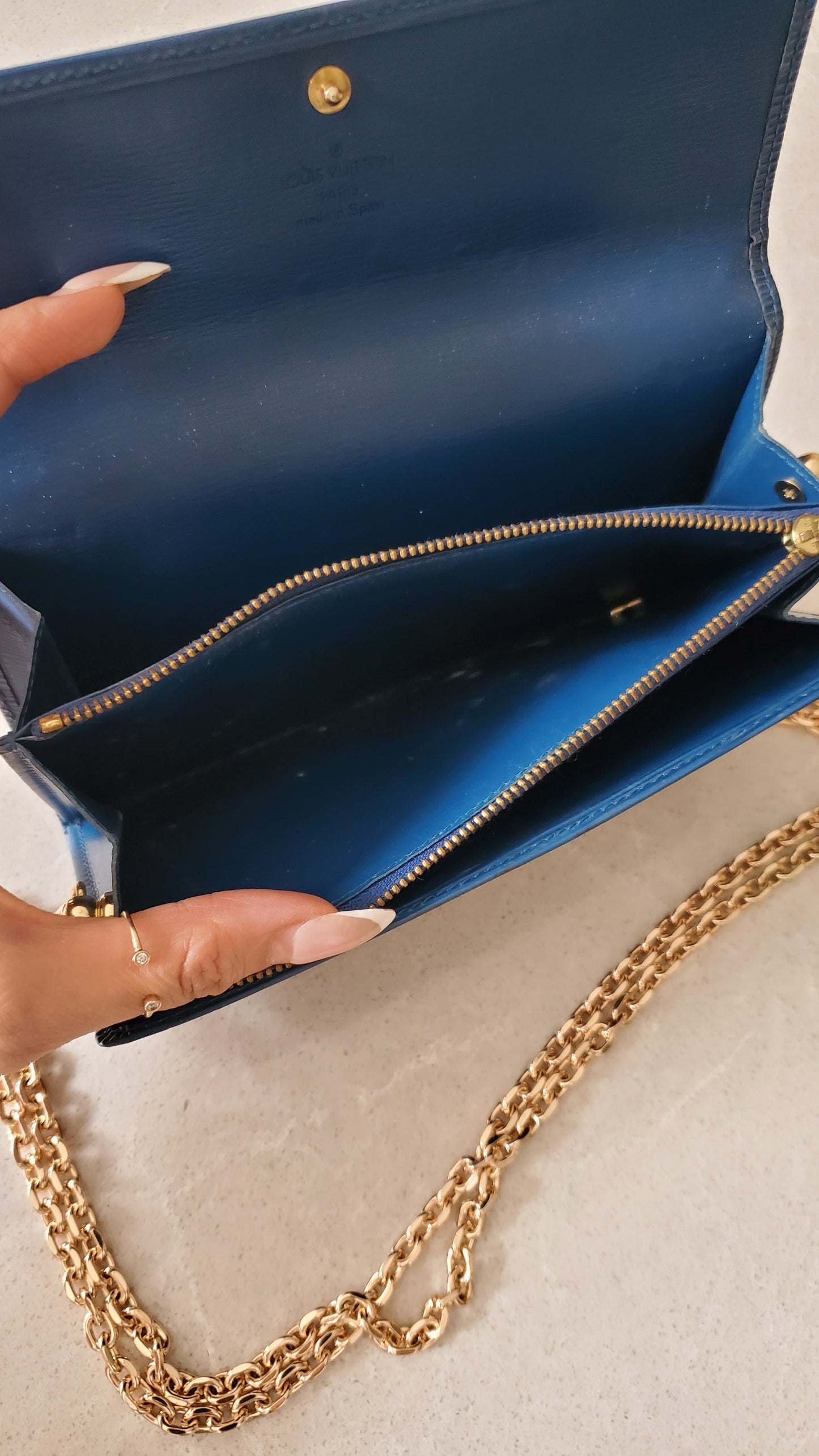 Authentic Louis Vuitton Upcycle Blue Epi Long Wallet on Chain