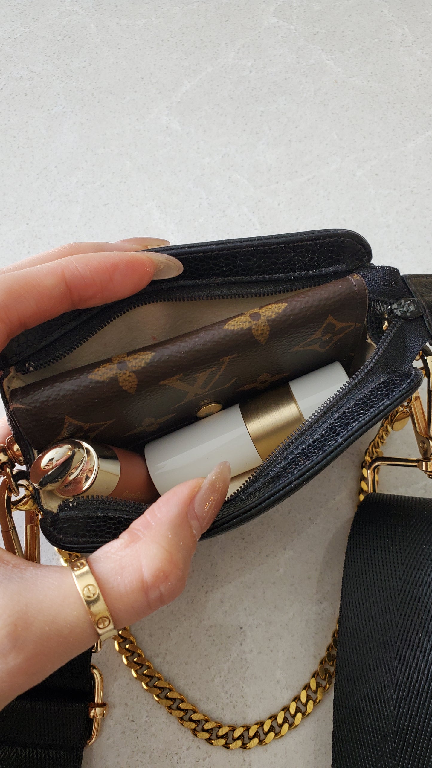 Authentic Chanel Upcycle Black Caviar Small Pouch on Chain & Strap