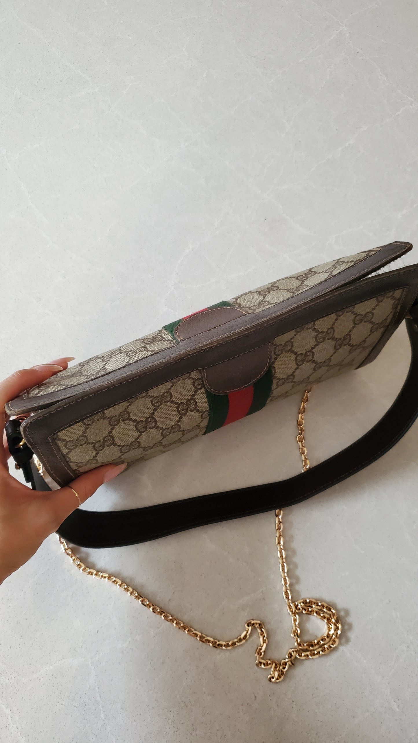Authentic Vintage Upcycle Gucci Bag on Strap & Chain