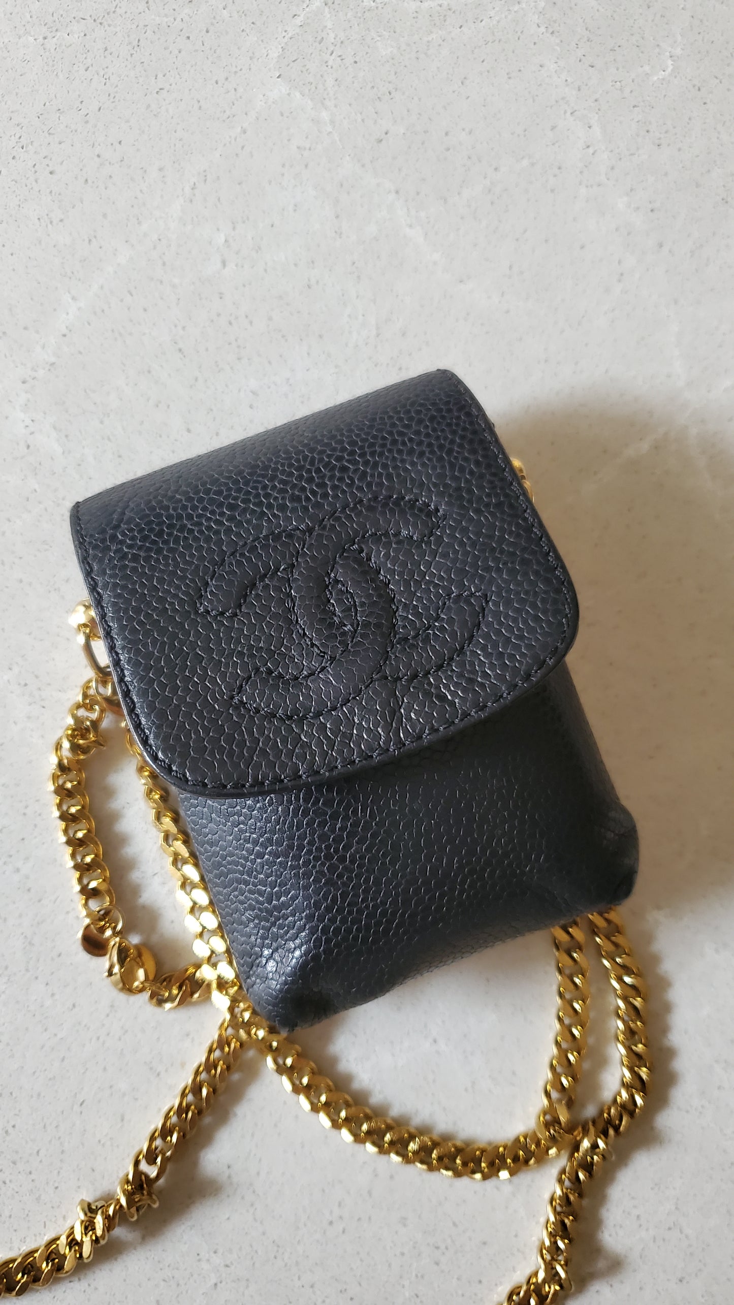 Authentic Vintage Chanel Upcycle Versatile Black Caviar Small Pouch on Chain