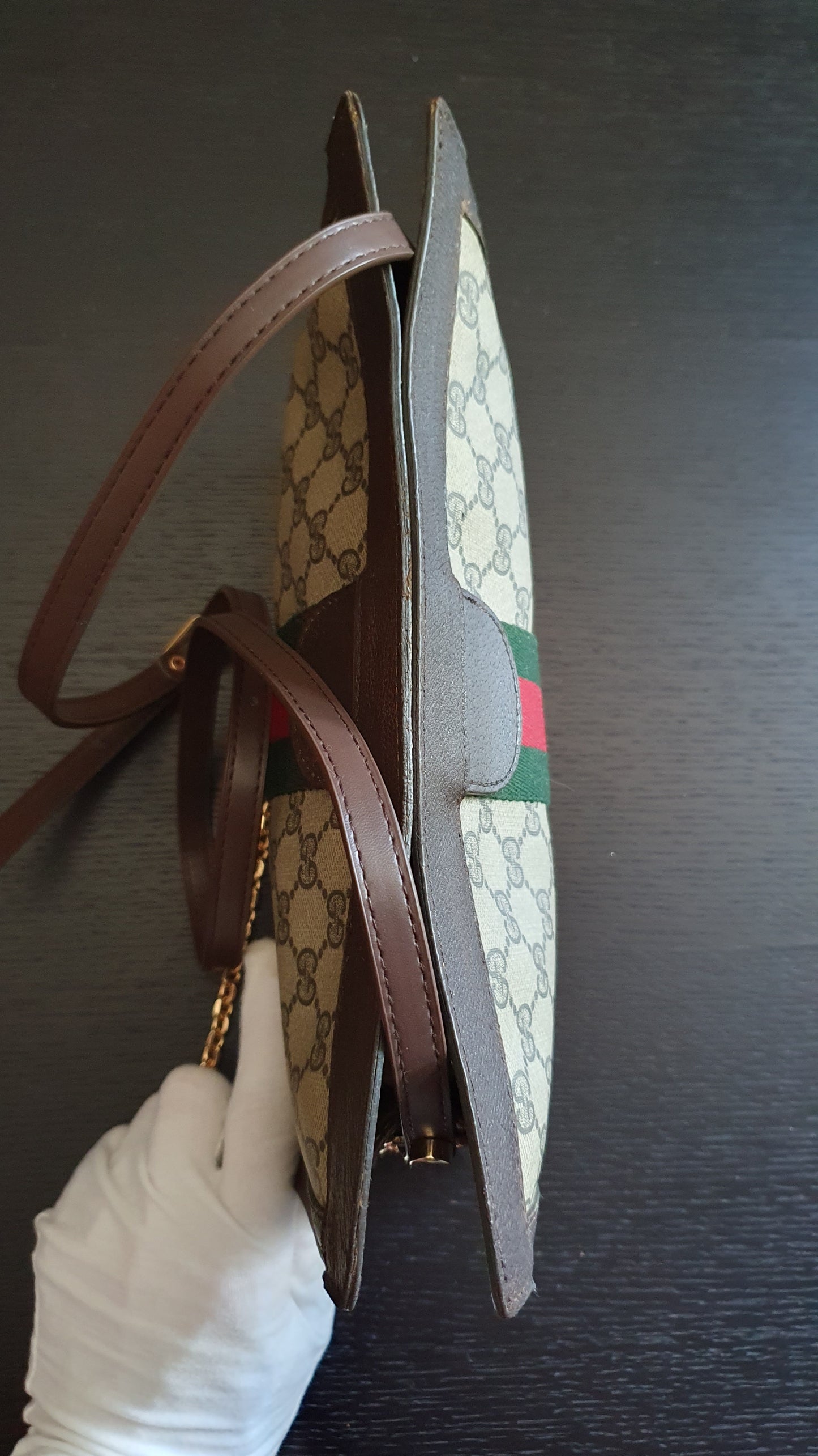 Authentic Vintage Gucci Upcycle Brown Purse (with velcro closing) with Adjustable Strap & Chain