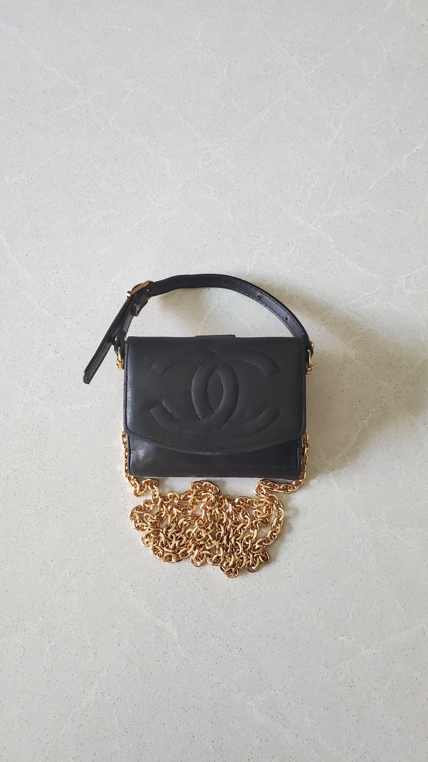 Authentic Chanel Upcycle Small Black Wallet with Strap & Chain