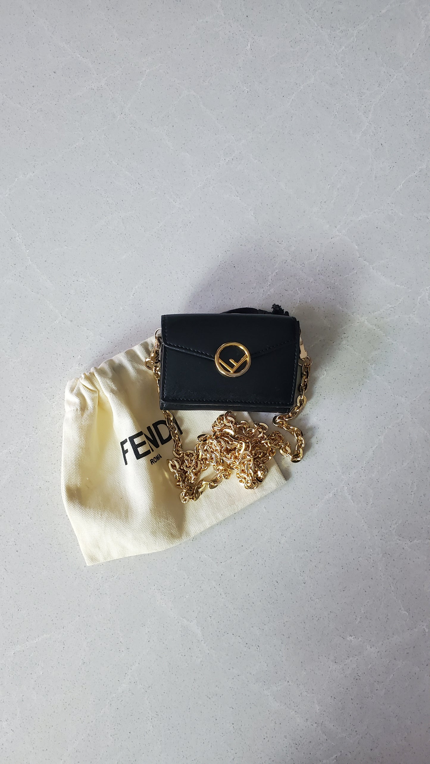 Authentic Fendi Upcycle Black Leather Mini Wallet with Chain